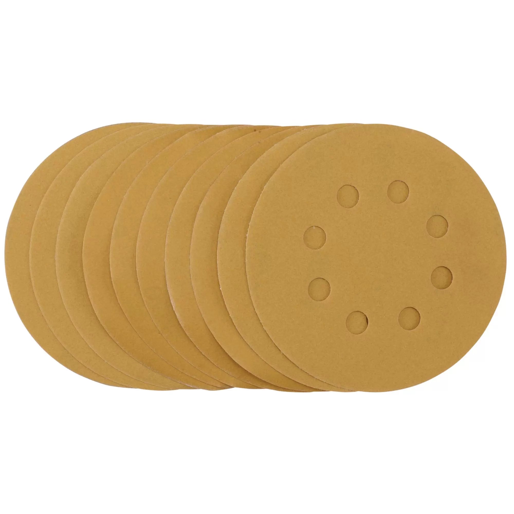 Draper Tools - 59766 - Gold Sanding Discs with Hook & Loop, 125mm, 320 Grit, 8 Dust Extraction Holes (Pack of 10)