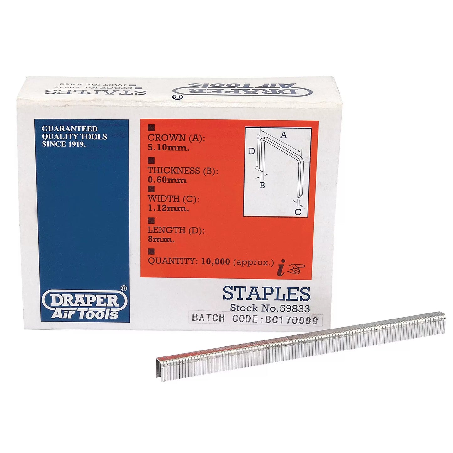 Draper Tools - 59833 - Staples, 8mm  (Pack of 10000)