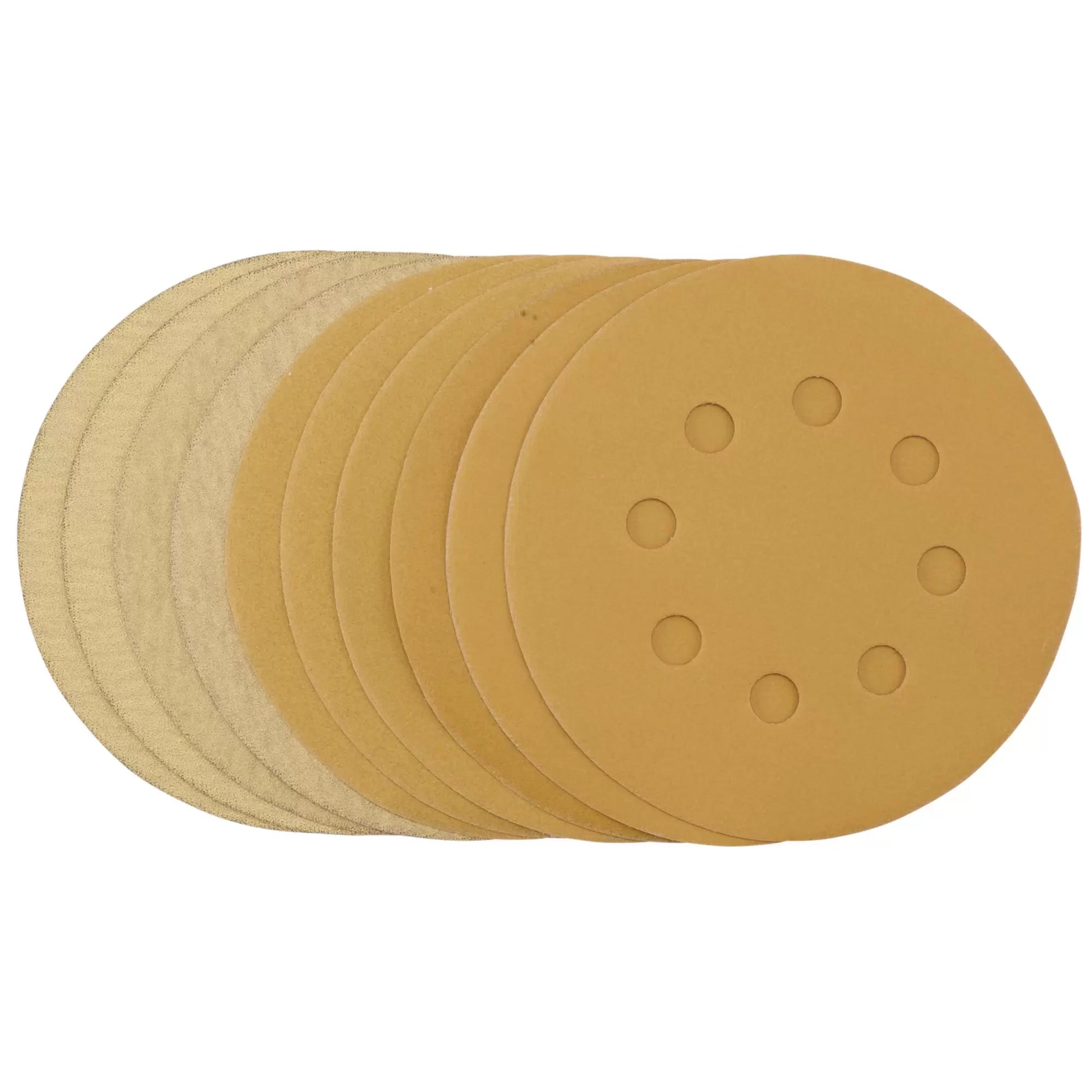 Draper Tools - 60161 - Gold Sanding Discs with Hook & Loop, 125mm, Assorted Grit - 120G, 180G, 240G, 320G, 400G, 8 Dust Extraction Holes (Pack of 10)