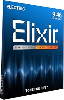 Elixir Strings Electric Guitar Strings W Nanoweb Coating, Custom Light (.009-.046)
