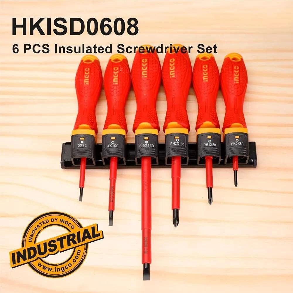 INGCO 6-Piece VDE 1000V Insulated Screwdriver Set – Professional Electrician Tools – HKISD0608