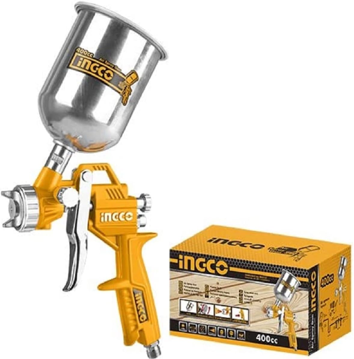 &nbsp;INGCO Air Spray Gun – 400ml, 1.5mm Nozzle, for Auto Paint &amp; Base Coat – HVSG0115