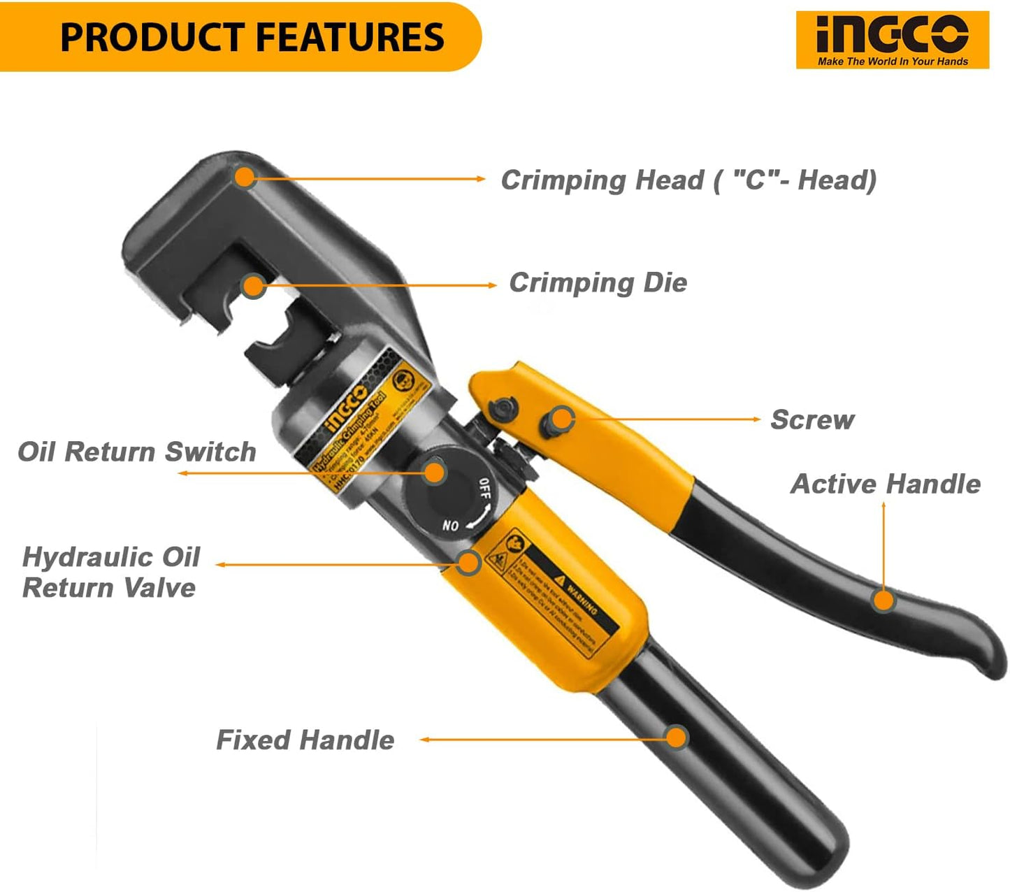 INGCO Hydraulic Crimping Tool Kit – Cable Cutter &amp; Lug Crimper, with Die Set – HHCT0170