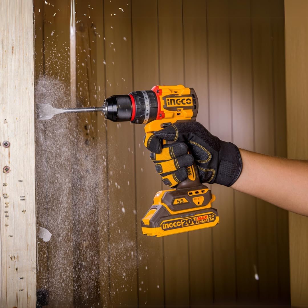 INGCO 20V Cordless Brushless Impact Drill Kit – 55Nm, 2 Batteries, 50-Piece Bits & Case