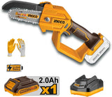 INGCO 20V Cordless Pruner Saw & Chainsaw – 8-inch Bar, Brushless Motor – CGSLI20581