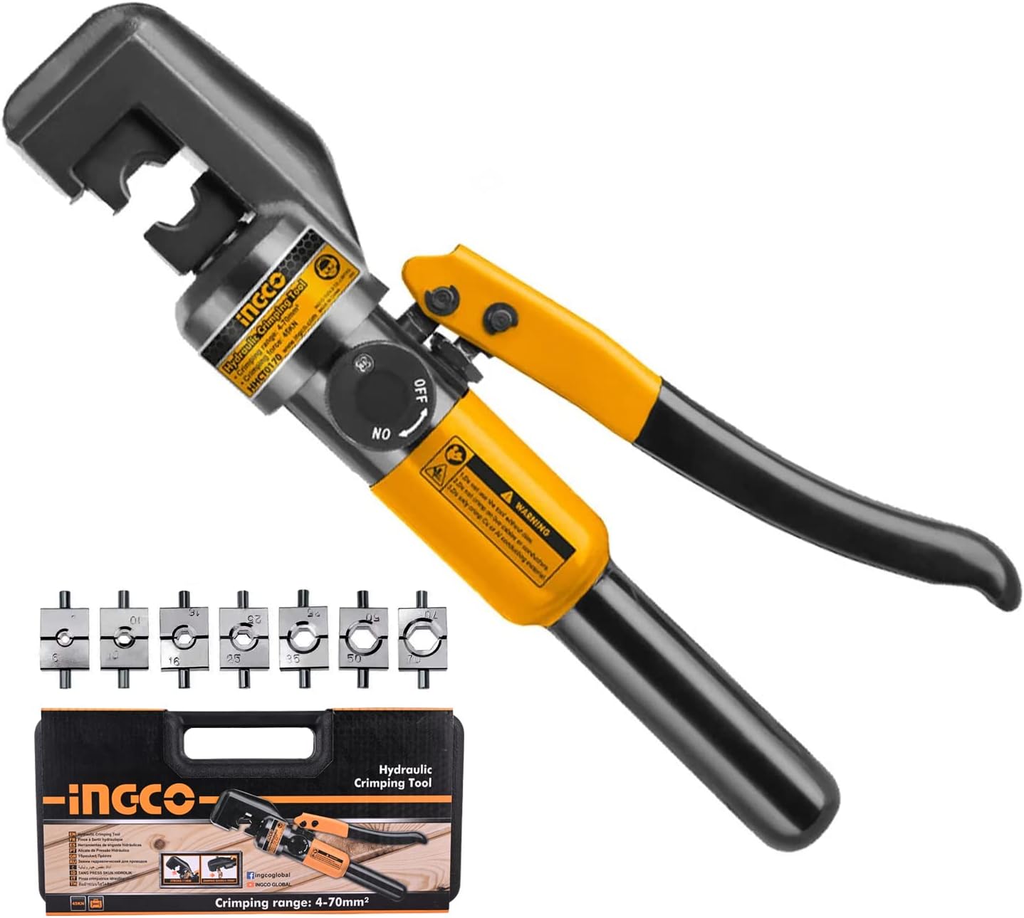 INGCO Hydraulic Crimping Tool Kit – Cable Cutter &amp; Lug Crimper, with Die Set – HHCT0170