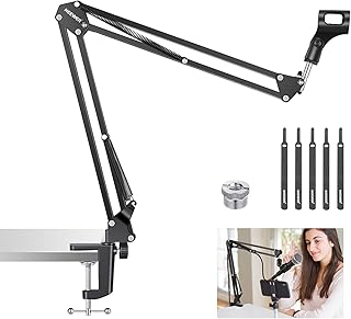 Neewer Microphone Arm Stand, Suspension Boom Scissor Mic Stand with Cable Ties, Max Load 1.5kg