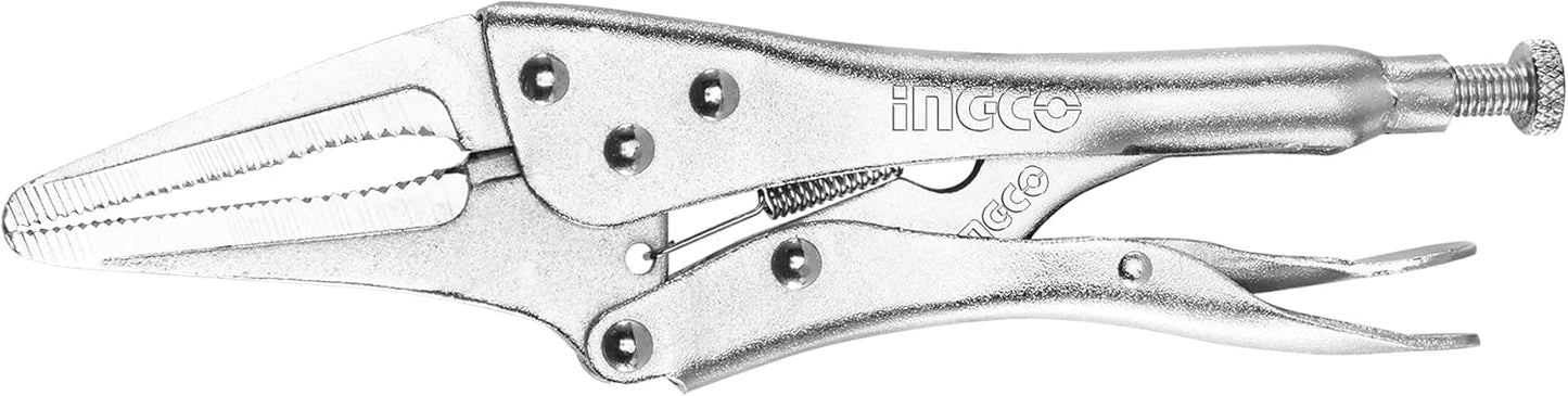 INGCO 9-Inch Long Nose Locking Pliers – Adjustable Vise-Grip with Extended Jaw – HLNP0209