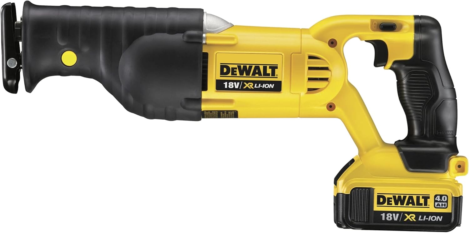 DEWALT DCS380M2-GB 18V Premium Reciprocating Saw – 2 x 4.0Ah Batteries, Charger & Kitbox, Yellow/Black, 3 Year Warranty