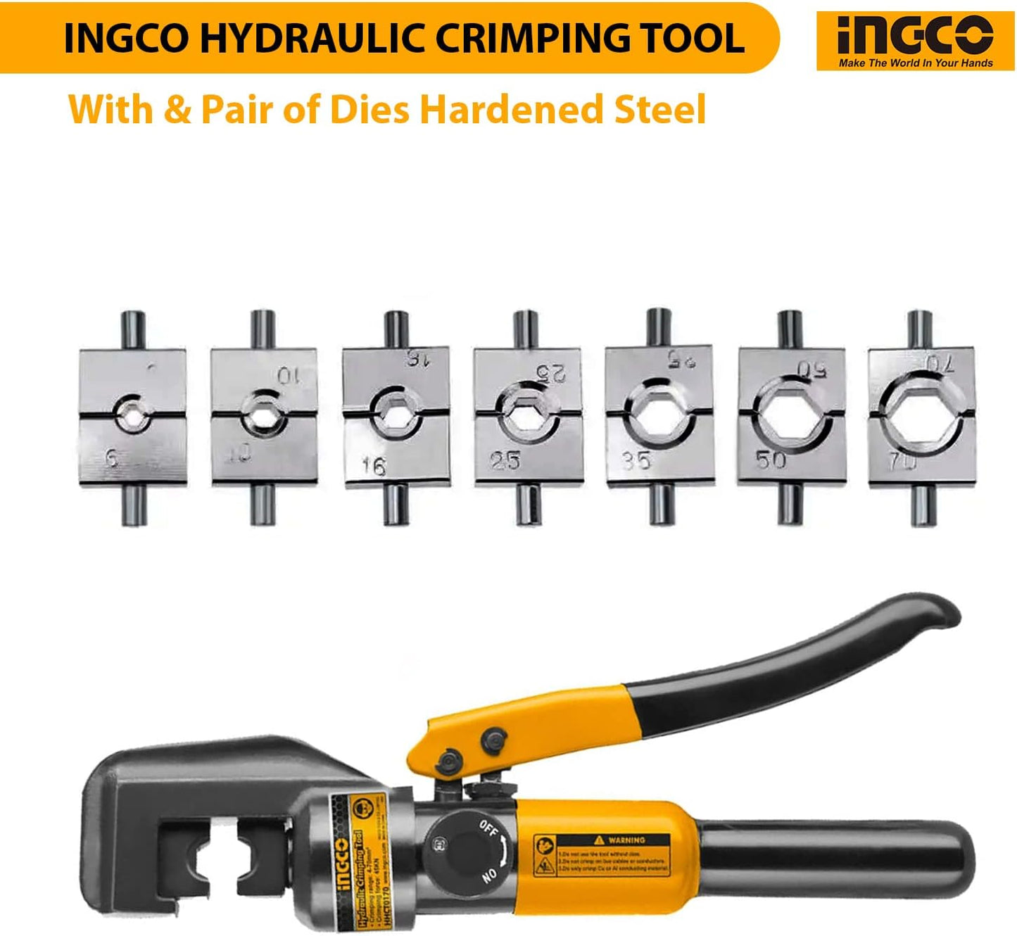 INGCO Hydraulic Crimping Tool Kit – Cable Cutter &amp; Lug Crimper, with Die Set – HHCT0170