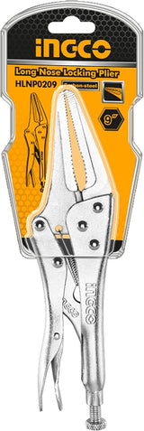 INGCO 9-Inch Long Nose Locking Pliers – Adjustable Vise-Grip with Extended Jaw – HLNP0209
