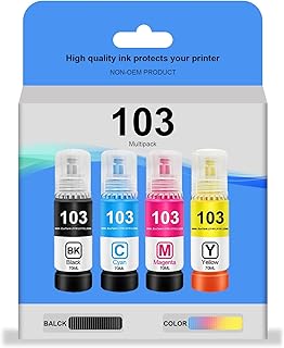 PRITMORE 103 Ink EcoTank 4-colour Multipack for EPSON 103 Ink Combo Set Black Cyan Magenta Yellow for EcoTank L1110 L3110 L3111 L3150 L3151 L3156 L3160 Printer, Prints Up to 8,000 Pages (4-Pack)