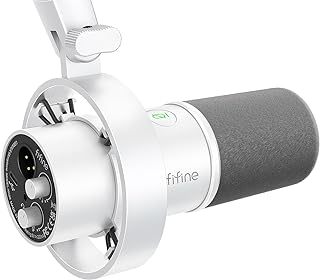 FIFINE Studio XLR Dynamic Microphone, USB/PC Podcast Microphone with Tap-to-Mute & Gain Knob (K688 White)