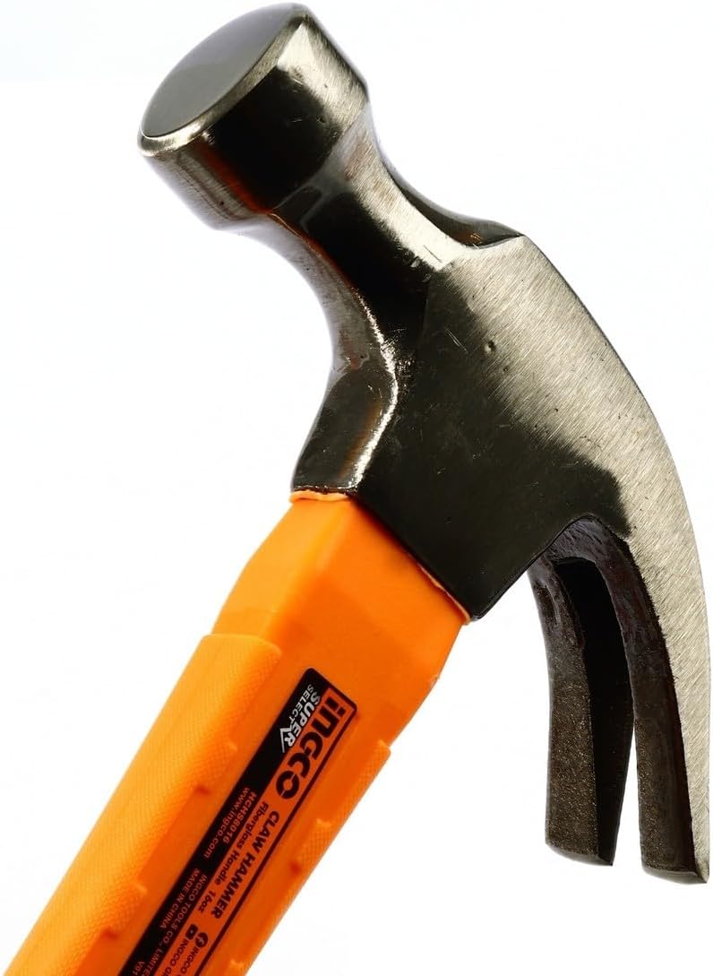 INGCO 450g (16oz) Professional Claw Hammer – Forged Steel with Fiberglass Handle – HCHS8016