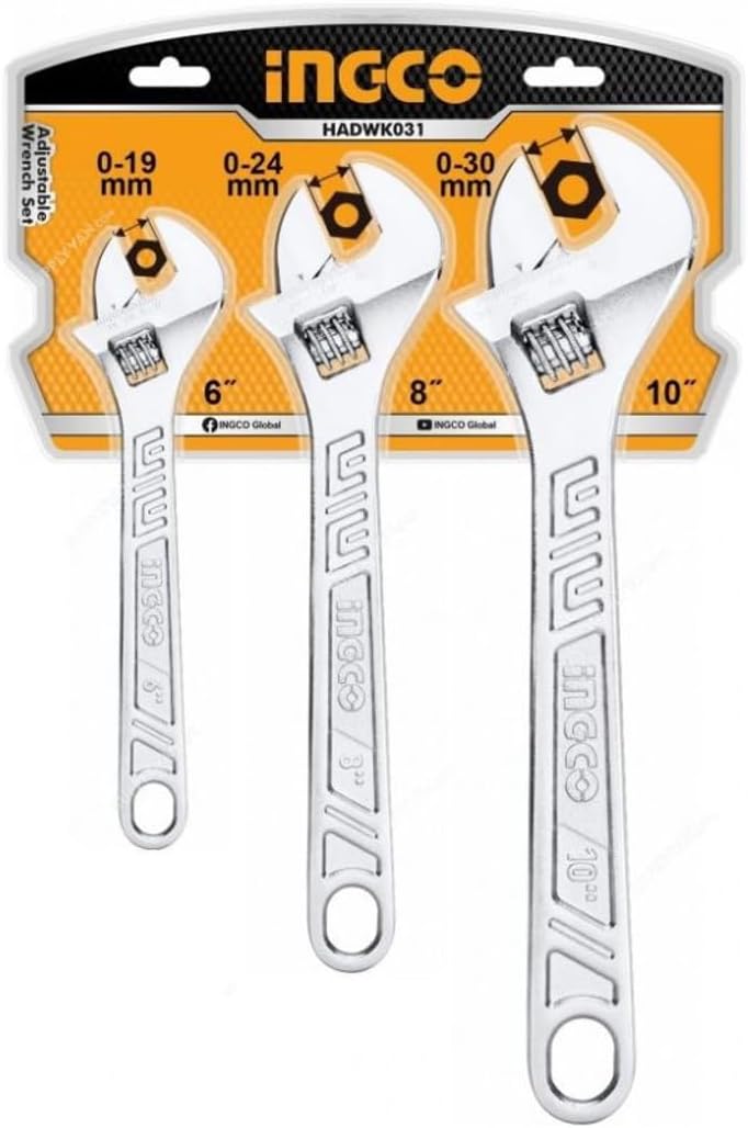 INGCO 3-Piece Chrome Adjustable Wrench (Spanner) Set – HADWK031
