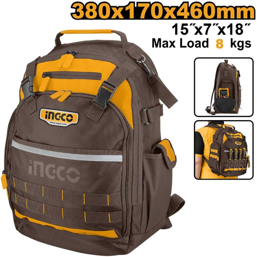 INGCO Professional Tool Backpack – 38x17x46 cm, Durable & Organized – HBP01028