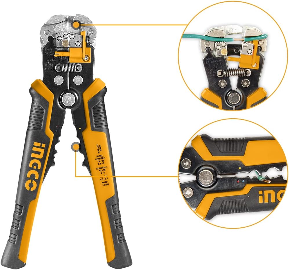 INGCO Intelligent Voltage Sensing Wire Stripper & Cutter – Non-Contact Voltage Detector – HWSP102429