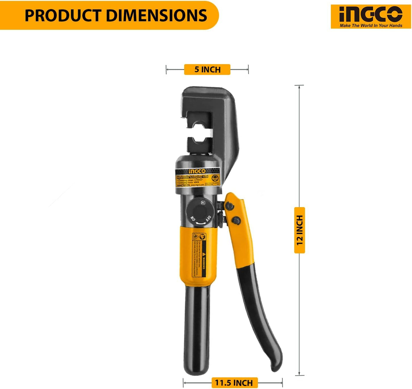 INGCO Hydraulic Crimping Tool Kit – Cable Cutter &amp; Lug Crimper, with Die Set – HHCT0170