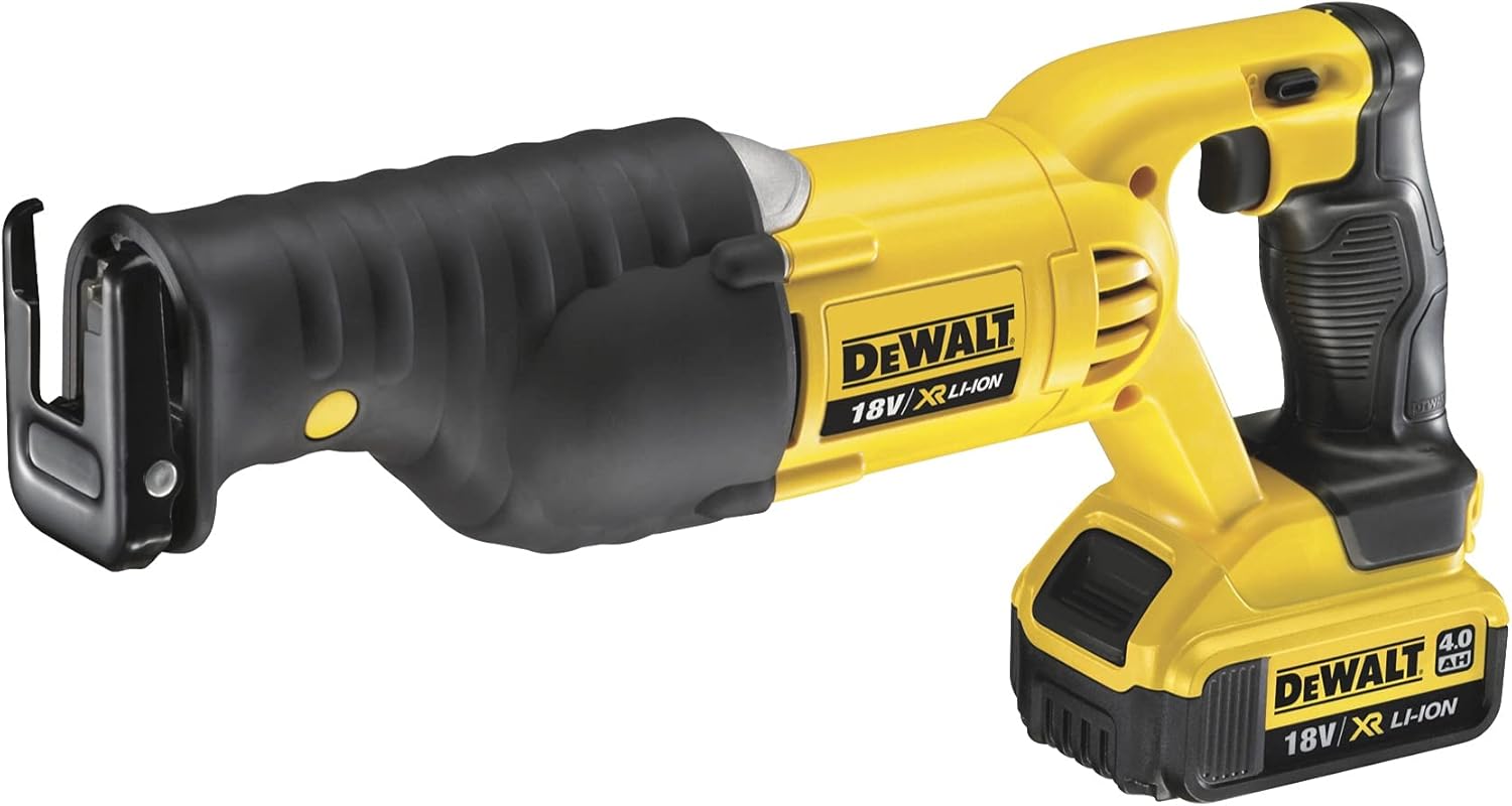 DEWALT DCS380M2-GB 18V Premium Reciprocating Saw – 2 x 4.0Ah Batteries, Charger & Kitbox, Yellow/Black, 3 Year Warranty