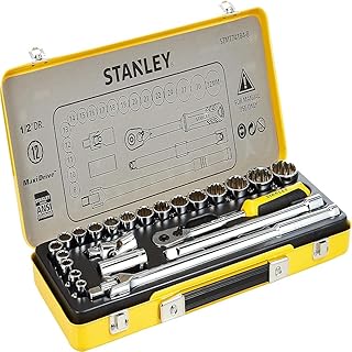 Stanley 1/2 inch Socket Set In Metal Tin 24 Pieces, Stmt74184-8, H17.8 x W43 x D5.2 cm