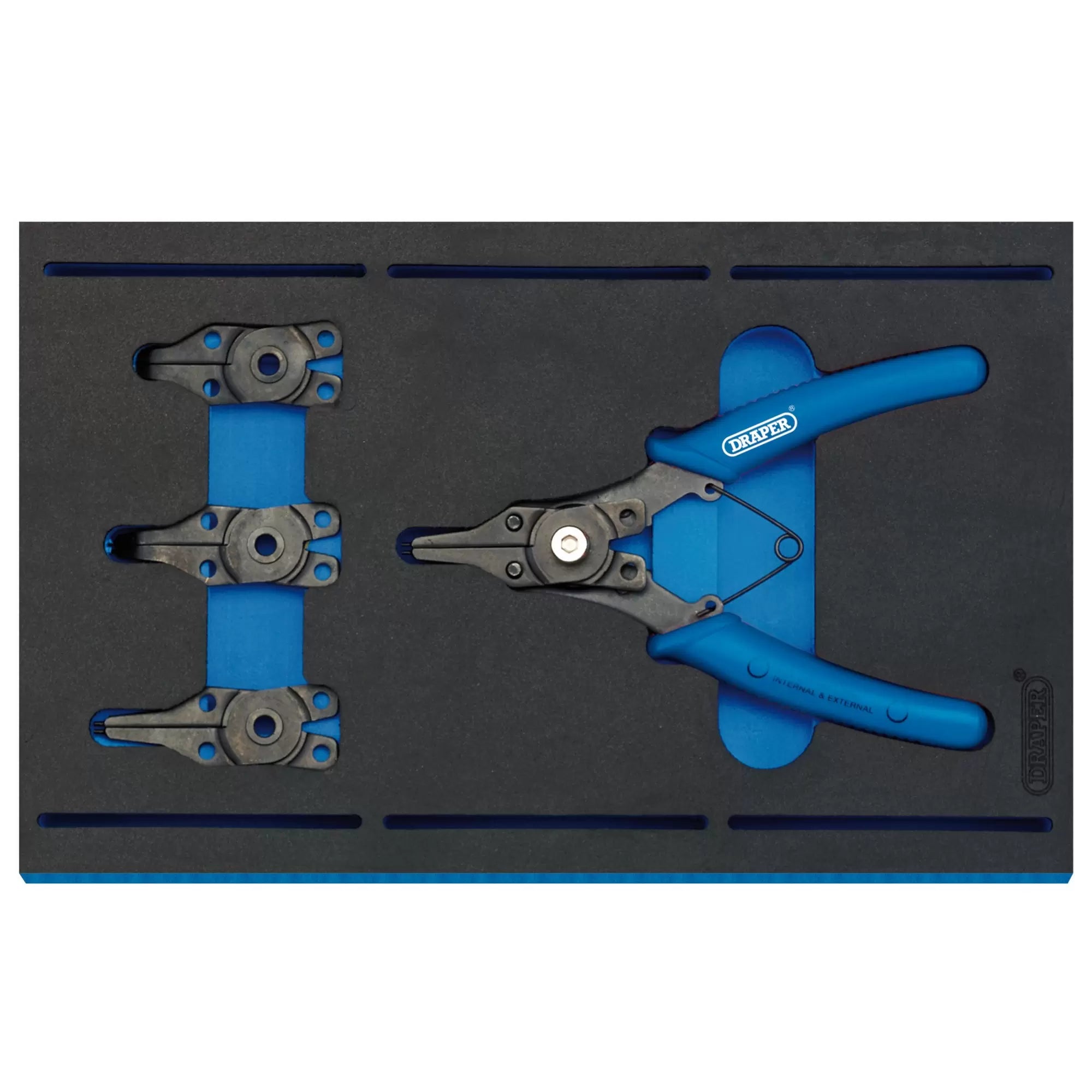 Draper Tools - 63196 - Interchangeable Circlip Plier Set in 1/4 Drawer EVA Insert Tray (5 Piece)