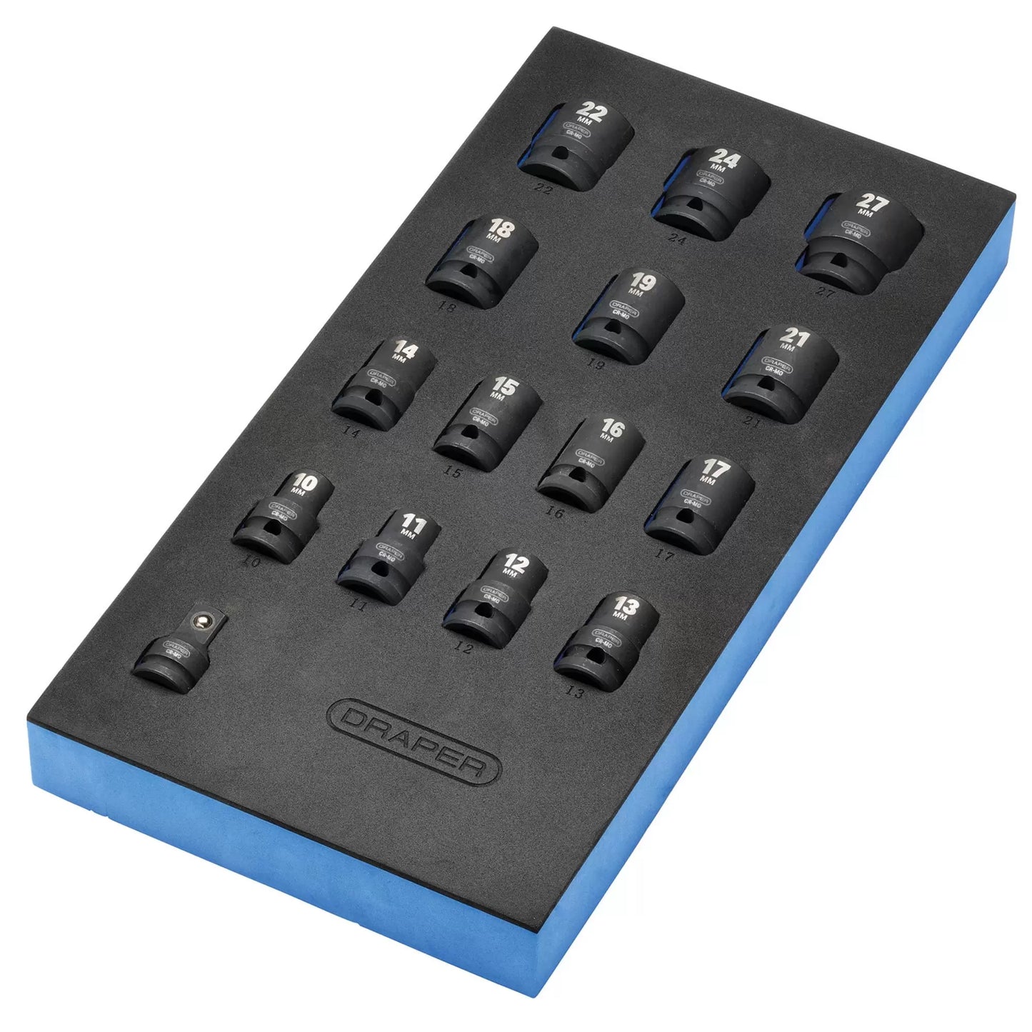 Draper Tools - 63415 - Draper HI-TORQ® Metric Impact Socket Set in EVA Drawer Insert Tray, 1/2" Sq. Dr. (15 Piece)