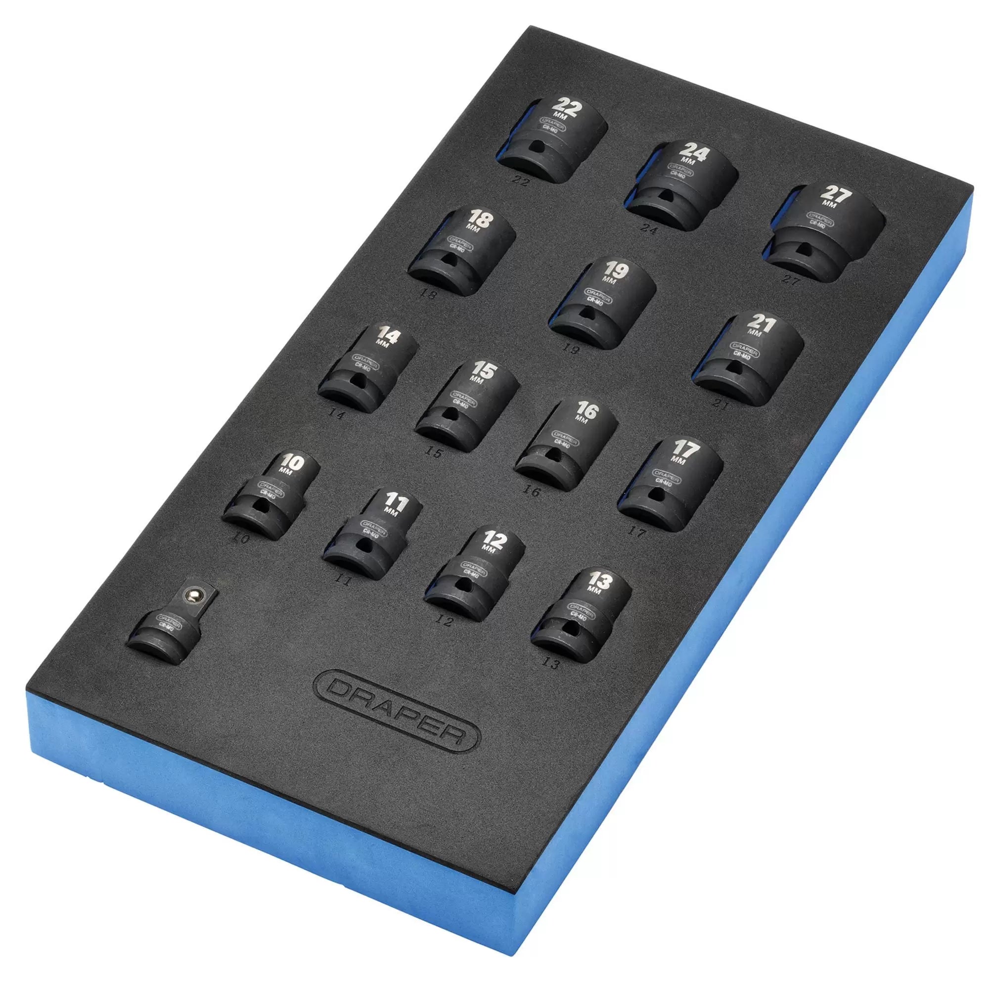 Draper Tools - 63415 - Draper HI-TORQ® Metric Impact Socket Set in EVA Drawer Insert Tray, 1/2" Sq. Dr. (15 Piece)