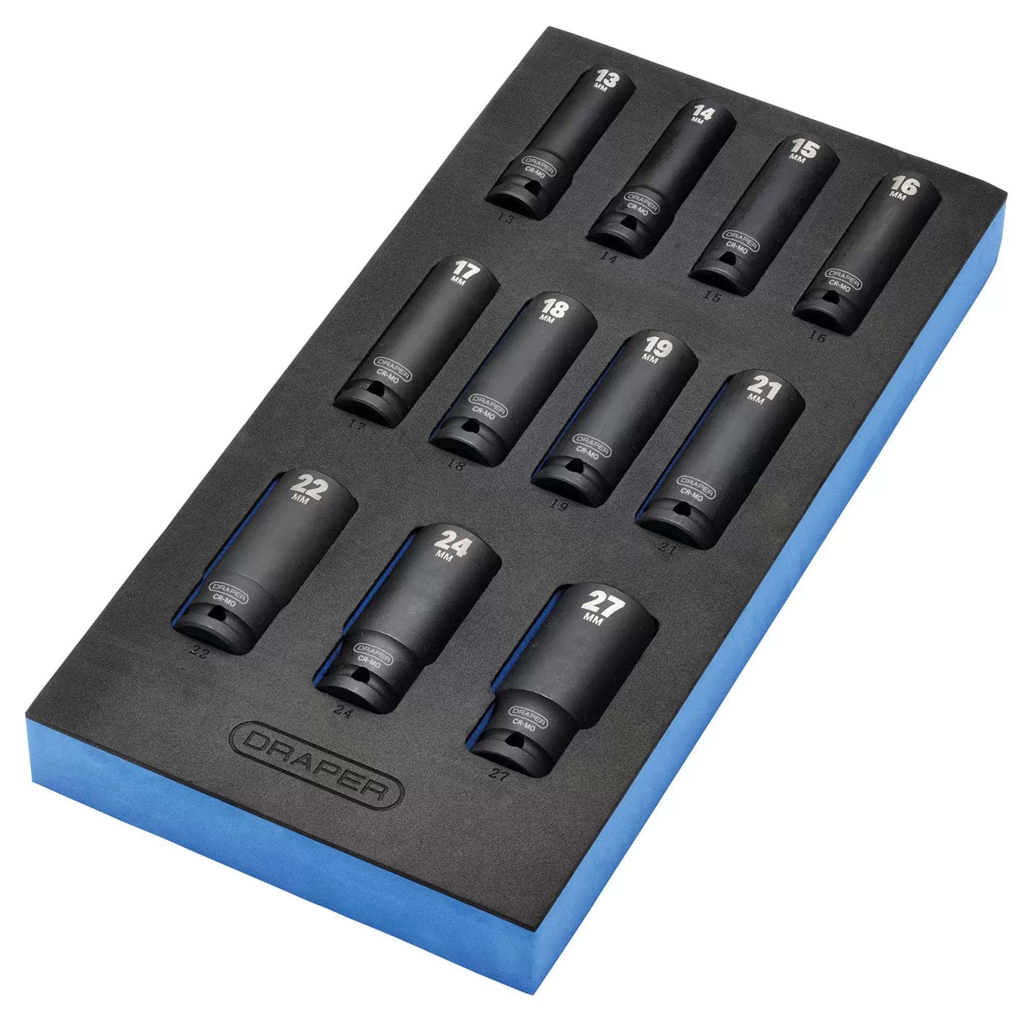 Draper Tools - 63483 - Draper HI-TORQ® Metric Deep Impact Socket Set in EVA Drawer Insert Tray, 1/2" Sq. Dr. (11 Piece)