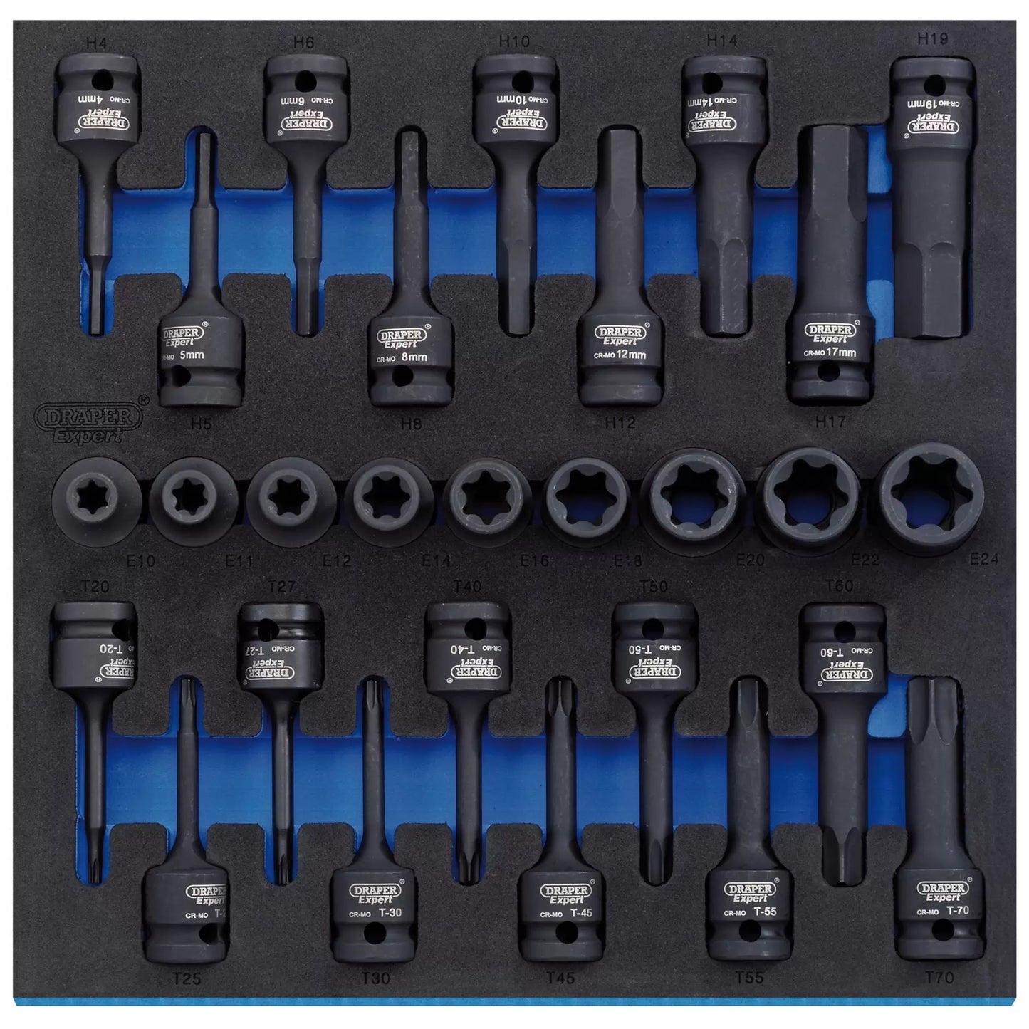 Draper Tools - 63490 - Draper Expert TX-STAR® Impact & Hex Socket Set in 1/2 Drawer EVA Insert Tray, 1/2" Sq. Dr. (28 Piece)