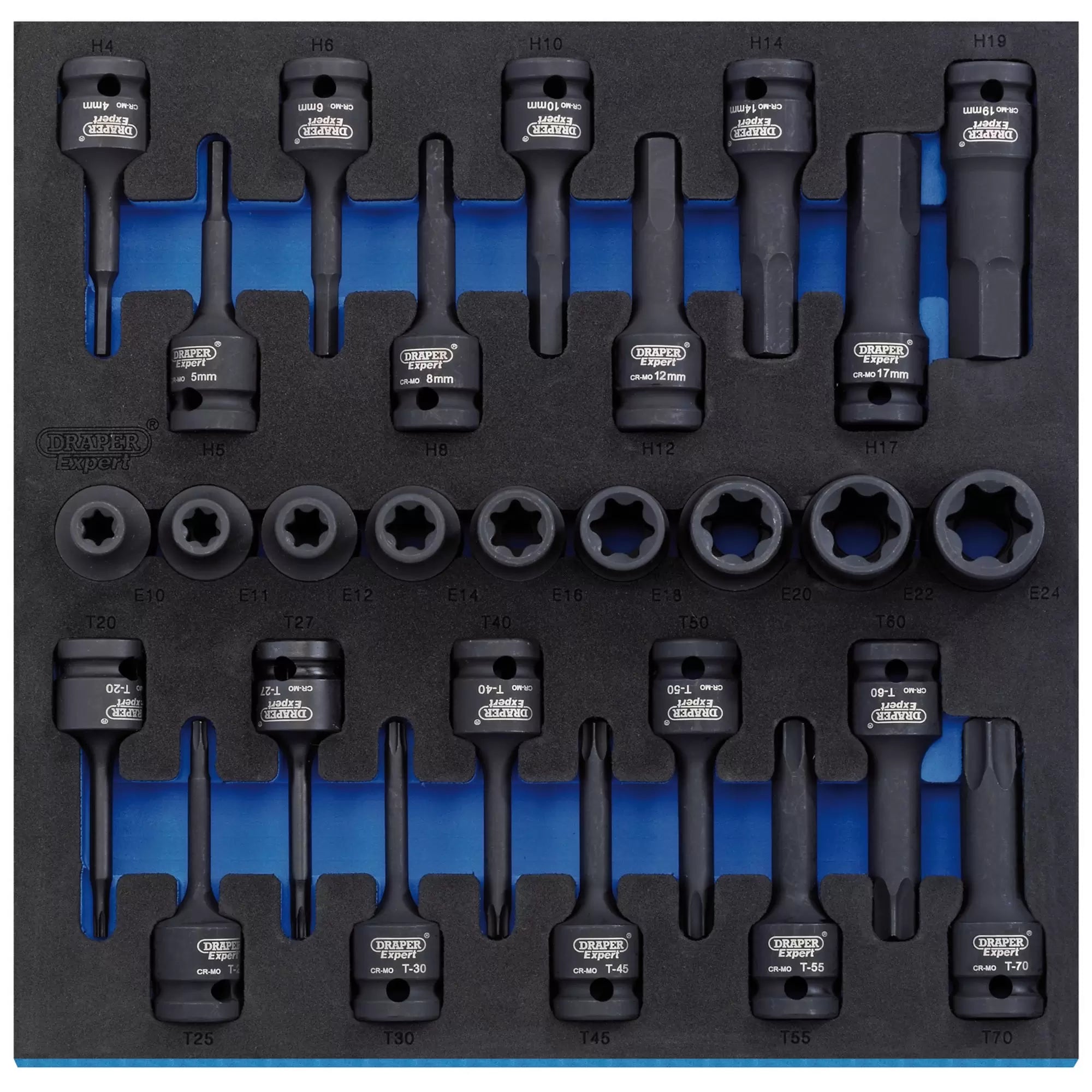 Draper Tools - 63490 - Draper Expert TX-STAR® Impact & Hex Socket Set in 1/2 Drawer EVA Insert Tray, 1/2" Sq. Dr. (28 Piece)
