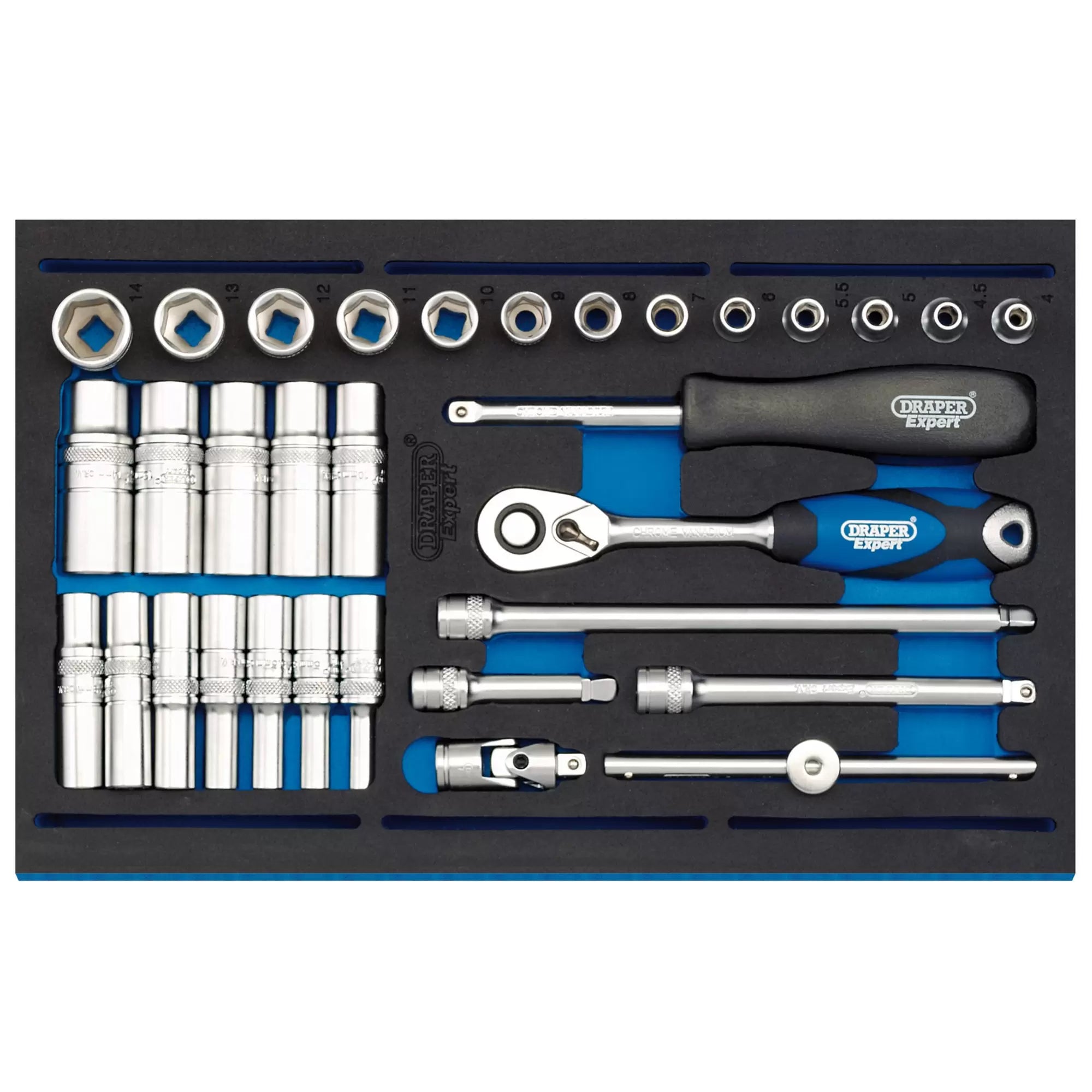 Draper Tools - 63532 - Draper Expert Socket Set in 1/4 Drawer EVA Insert Tray, 1/4"(32 Piece)