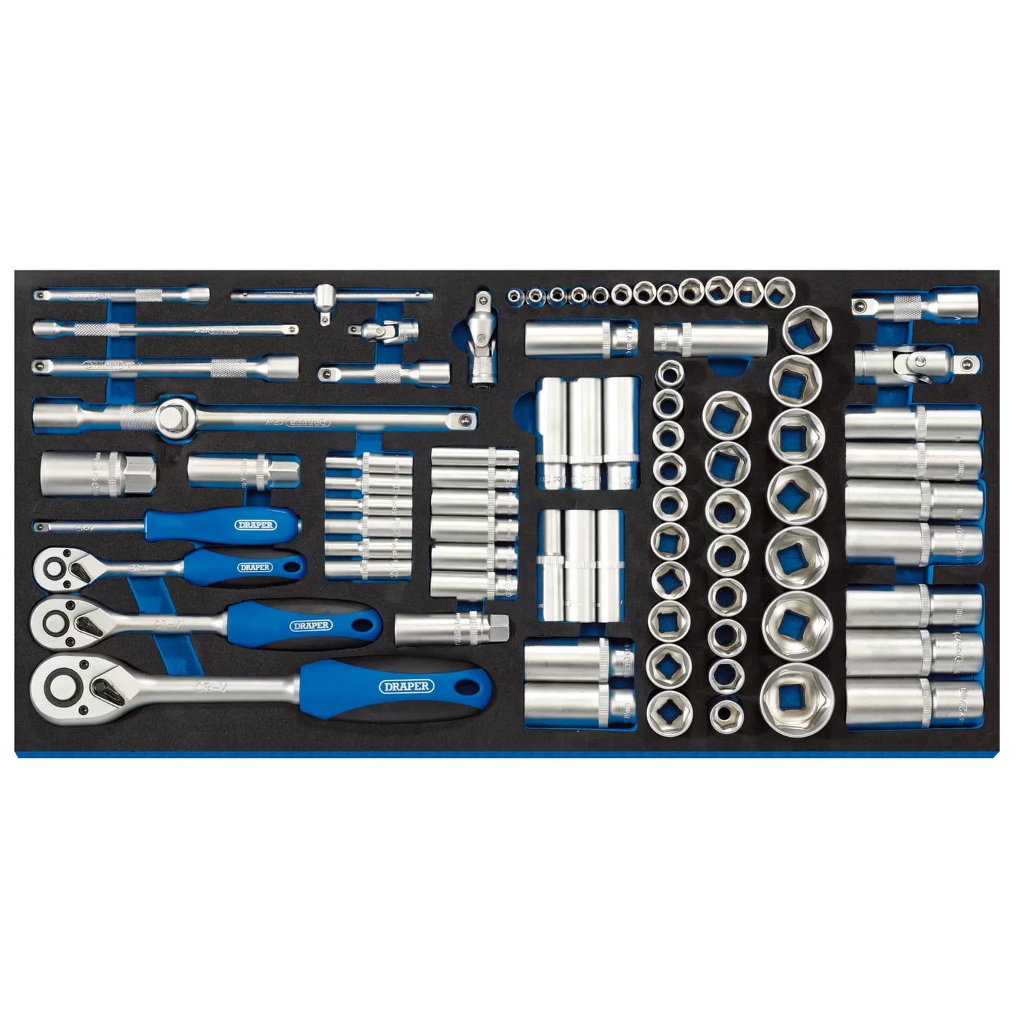 Draper Tools - 63540 - Socket Set in Full Drawer EVA Insert Tray, 1/4", 3/8", and 1/2" (84 Piece)