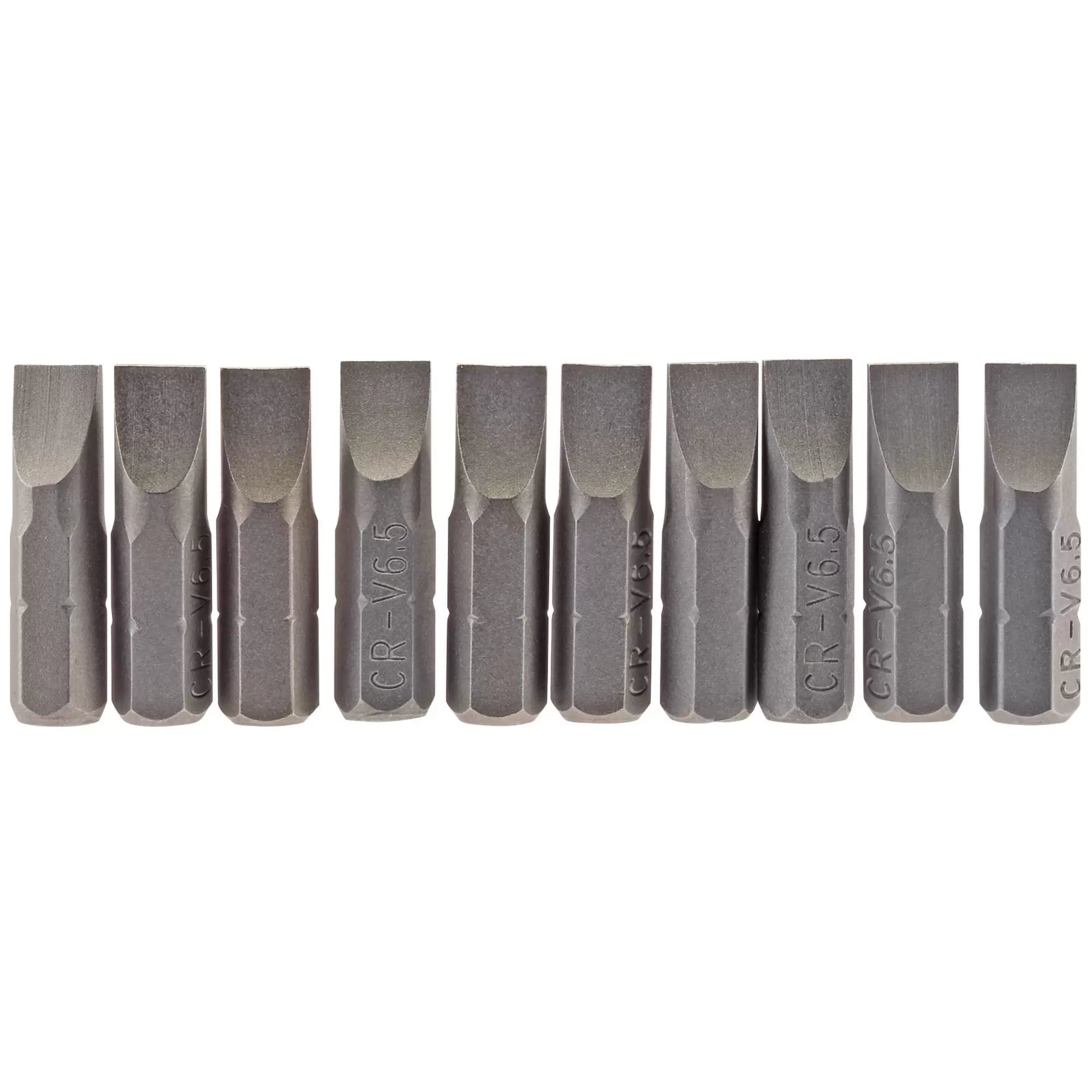 Draper Tools - 64034 - Plain Slot Insert Bit, 6.5mm, 1/4" Hex, 25mm Long (Pack of 10)