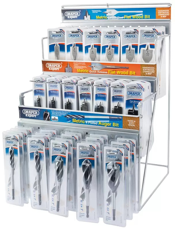 Draper Tools - 64050 - Assorted Metric Auger and Flat Wood Bit Merchandiser (123 Piece)