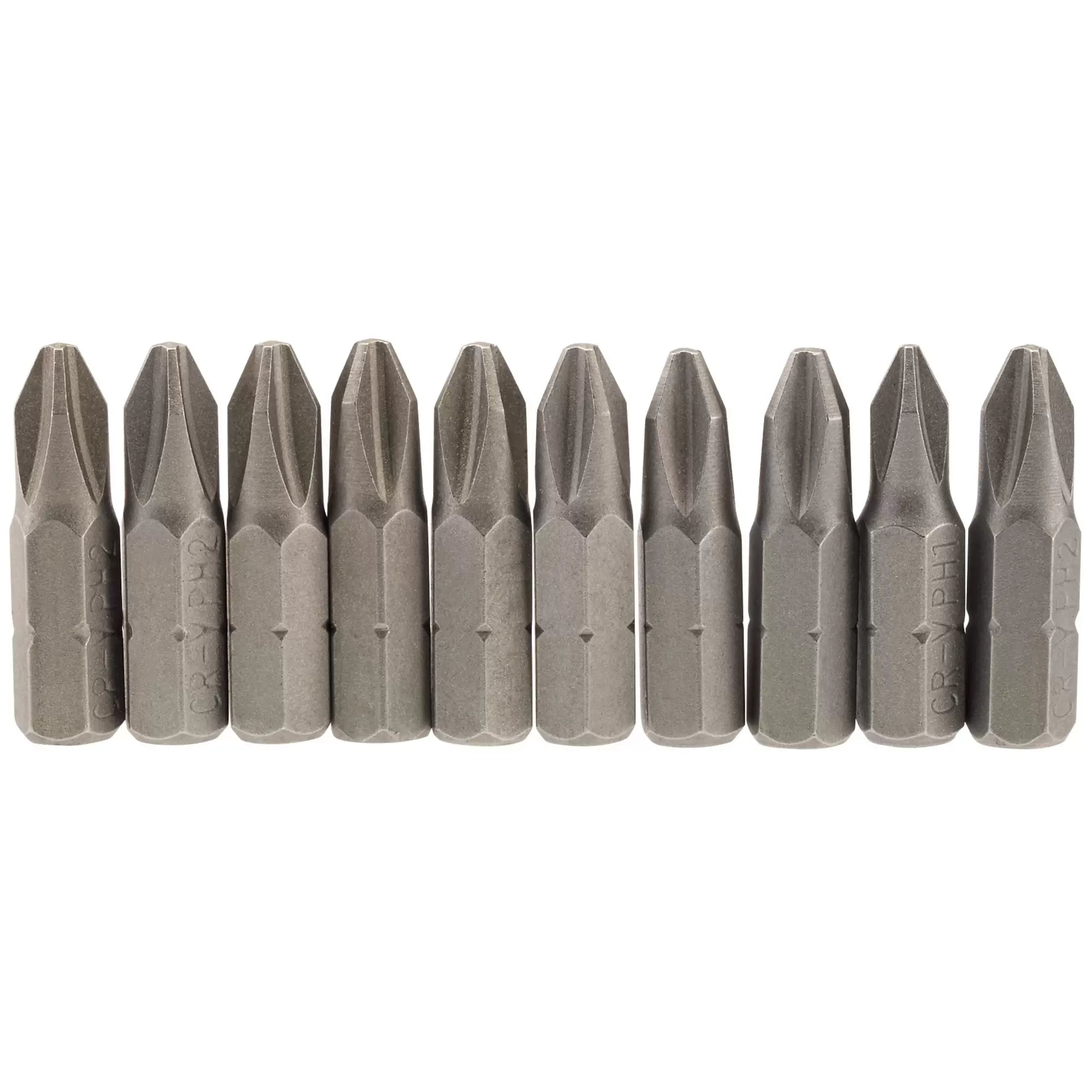 Draper Tools - 64072 - Cross Slot Insert Bit, 1/4" Hex, 25mm Long, No.2 (Pack of 10)