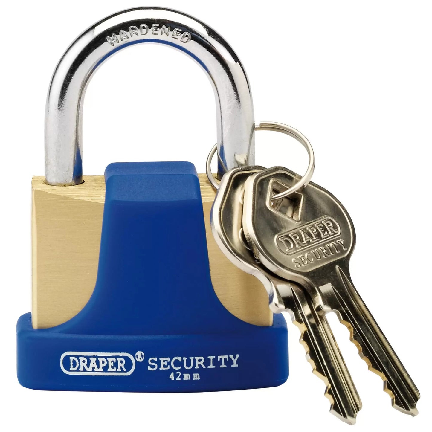 Draper Tools - 64165 - Solid Brass Padlock and 2 Keys with Hardened Steel Shackle and Bumper, 42mm