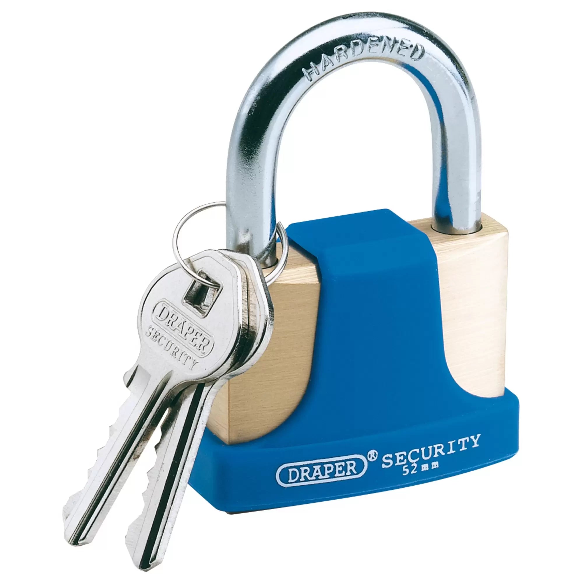 Draper Tools - 64166 - Solid Brass Padlock and 2 Keys with Hardened Steel Shackle and Bumper, 52mm