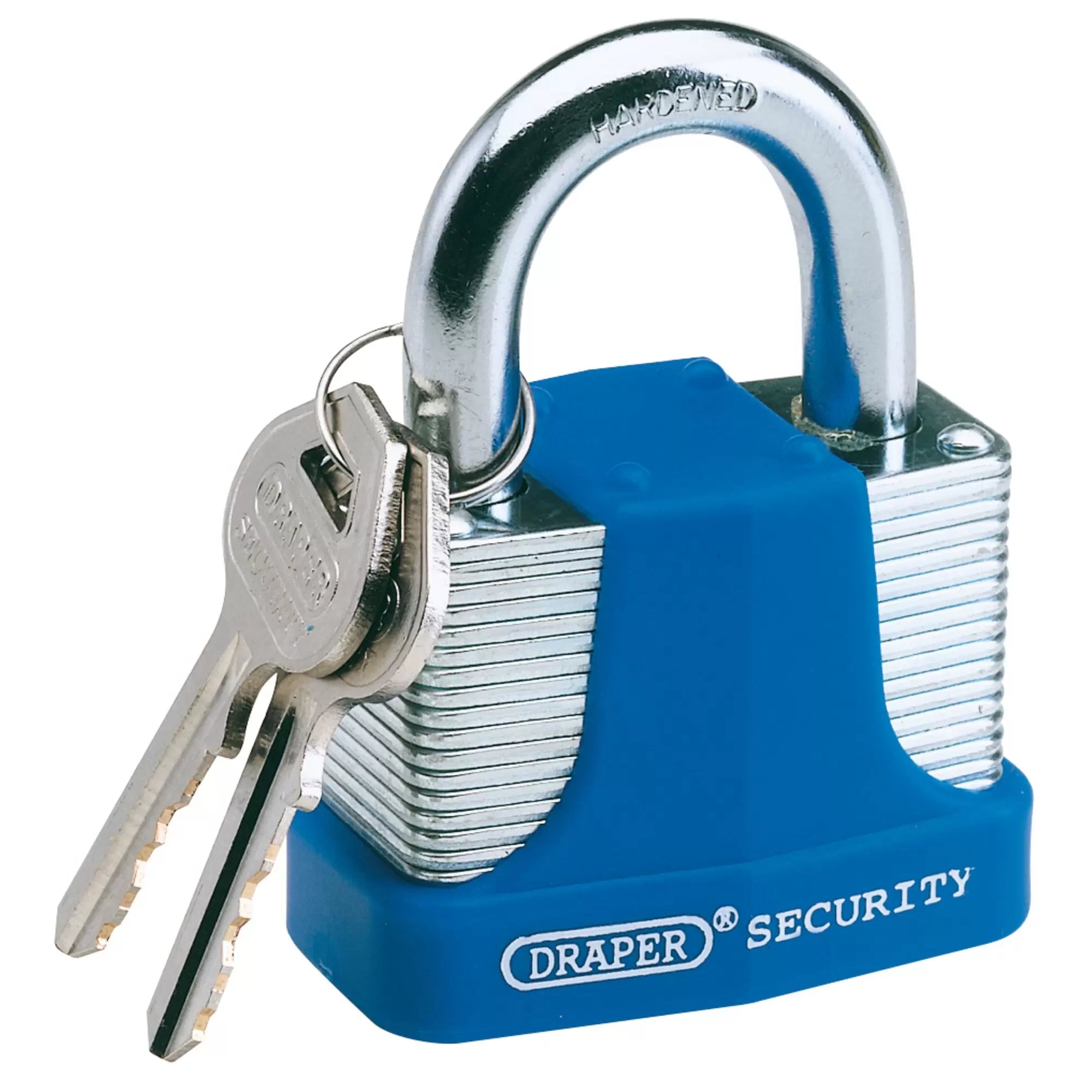 Draper Tools - 64180 - Laminated Steel Padlock and 2 Keys with Hardened Steel Shackle and Bumper, 40mm