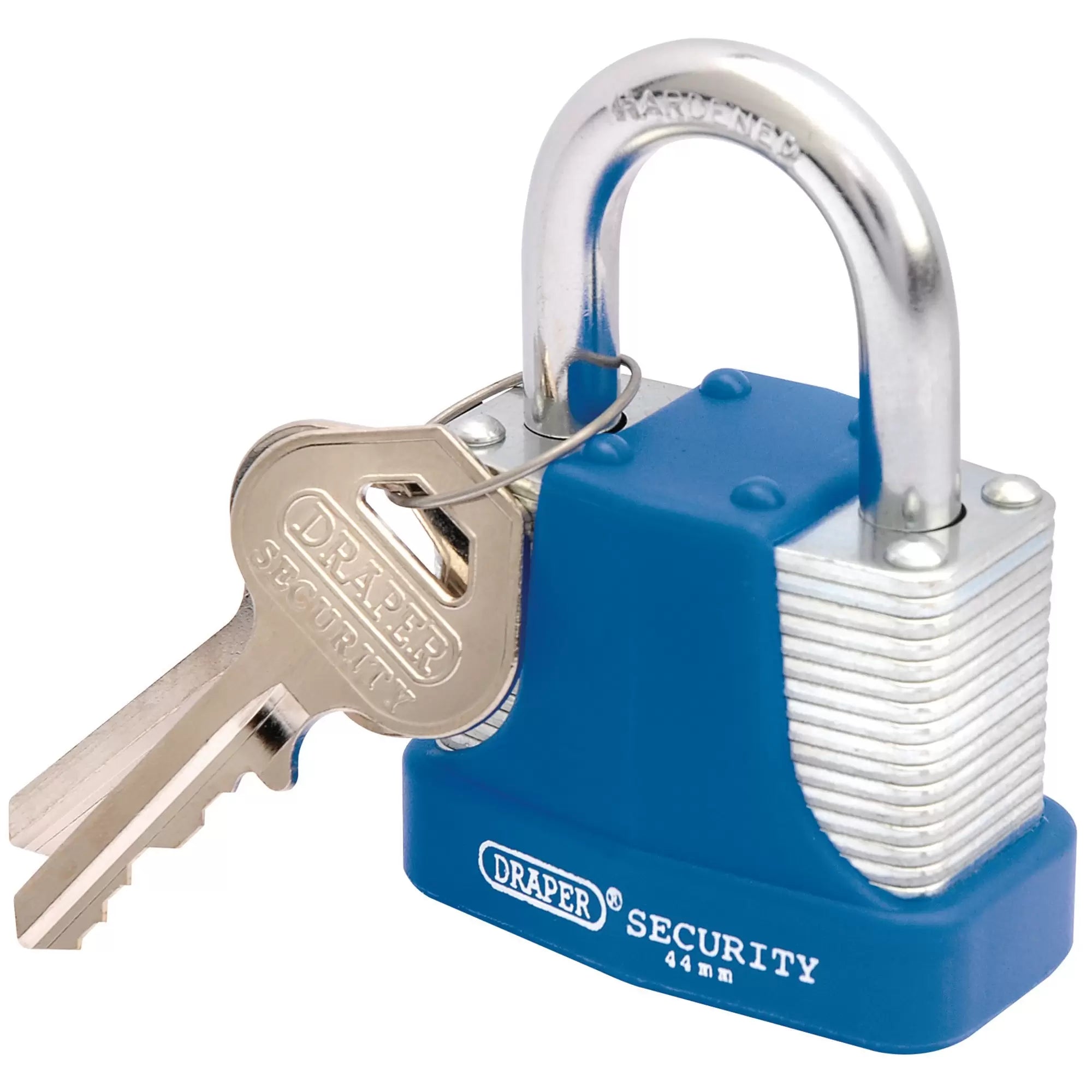 Draper Tools - 64181 - Laminated Steel Padlock and 2 Keys with Hardened Steel Shackle and Bumper, 44mm