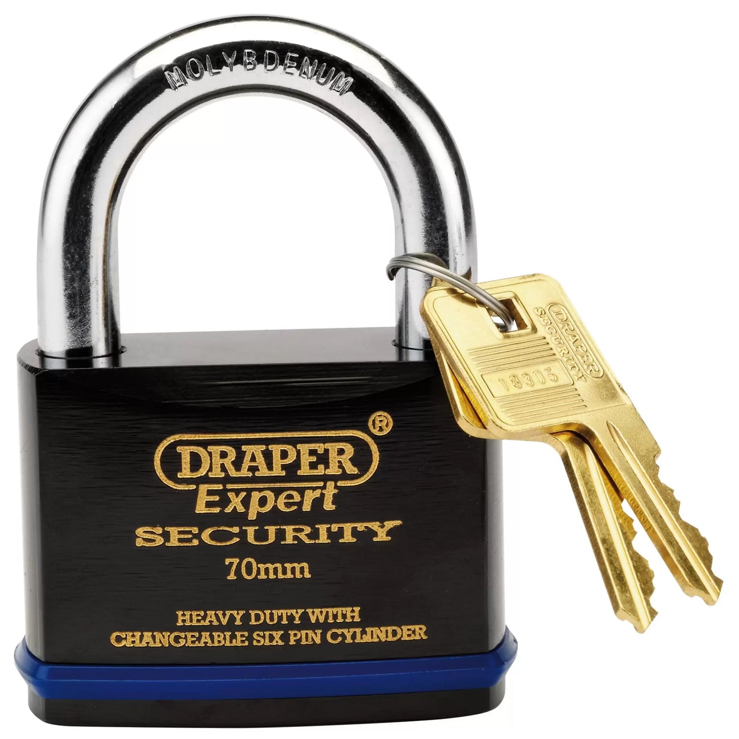 Draper Tools - 64195 - Draper Expert Heavy Duty Padlock and 2 Keys with Super Tough Molybdenum Steel Shackle, 70mm