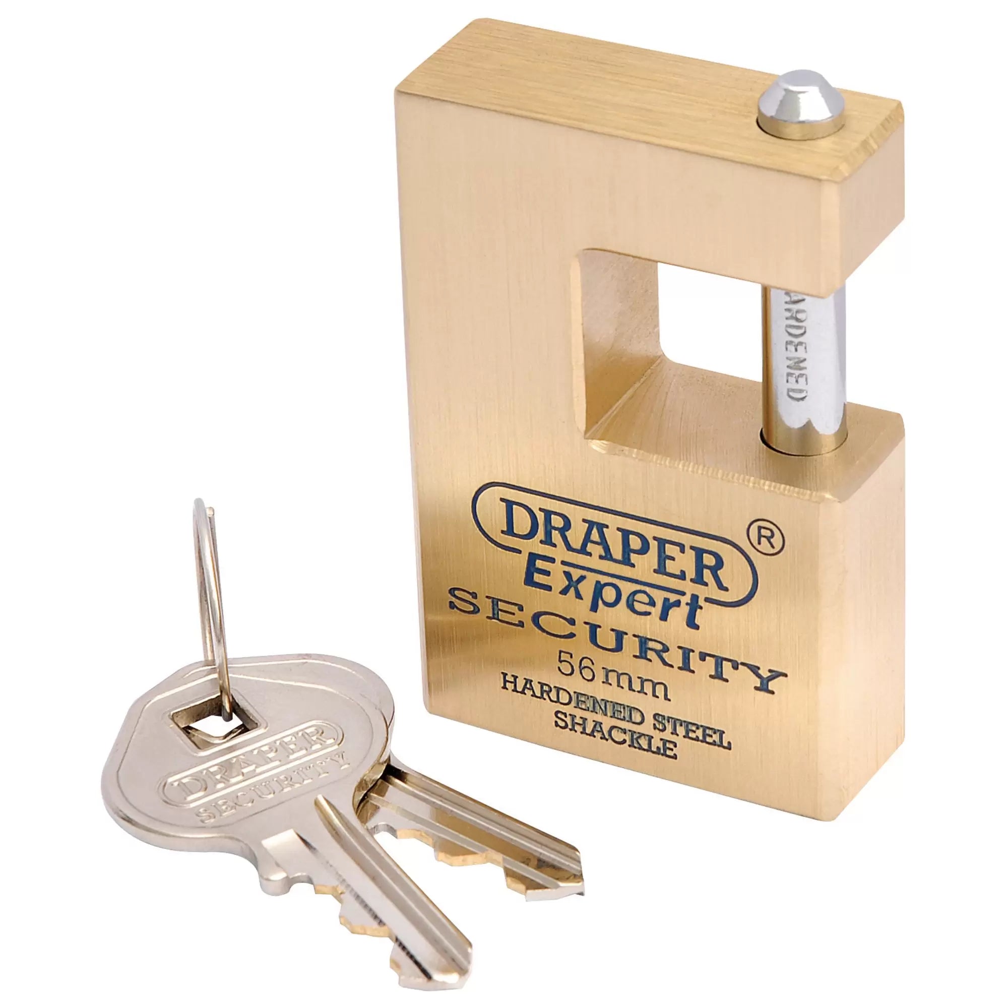 Draper Tools - 64200 - Draper Expert Close Shackle Solid Brass Padlock with Hardened Steel Shackle, 2 Keys, 56mm