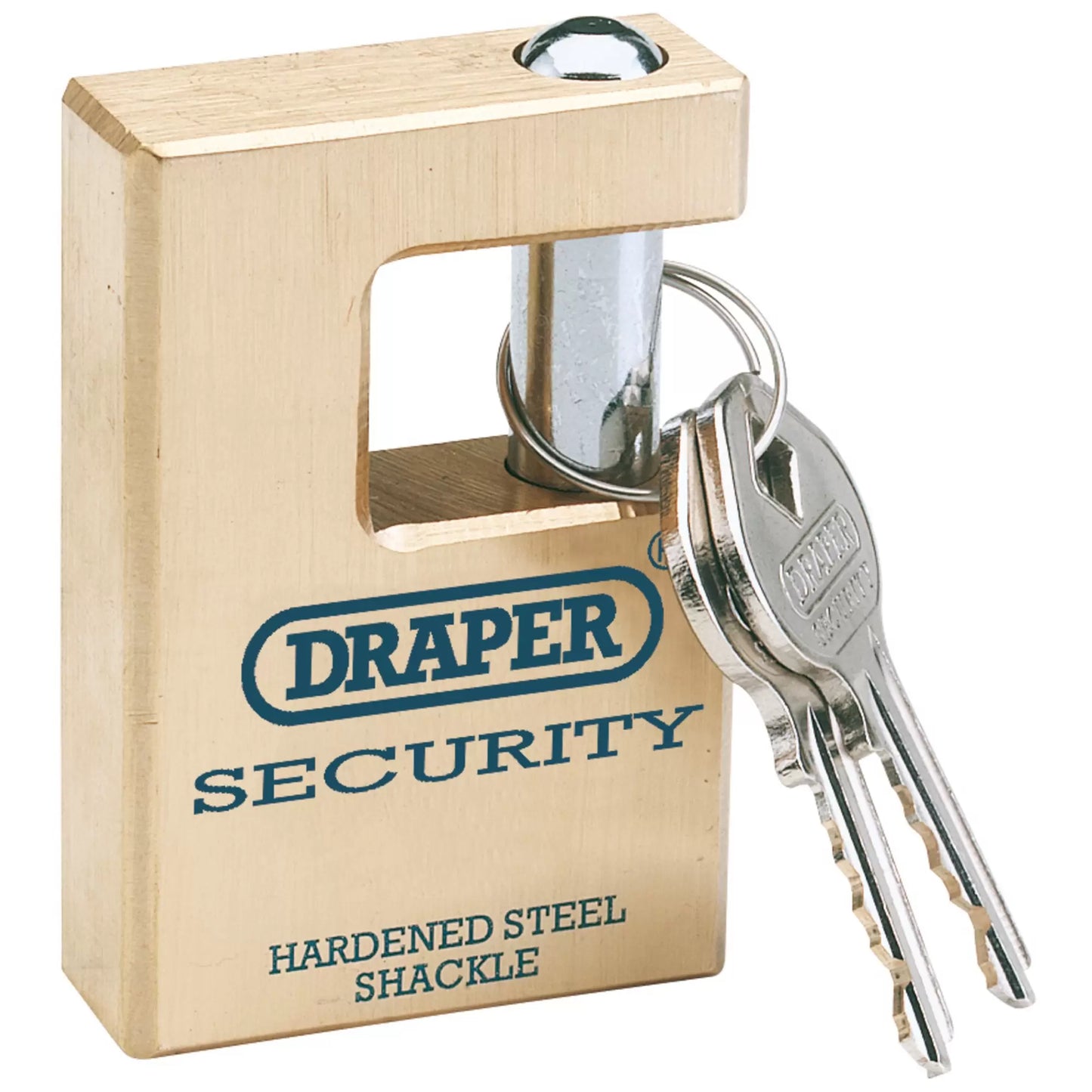 Draper Tools - 64201 - Draper Expert Close Shackle Solid Brass Padlock with Hardened Steel Shackle, 2 Keys, 63mm