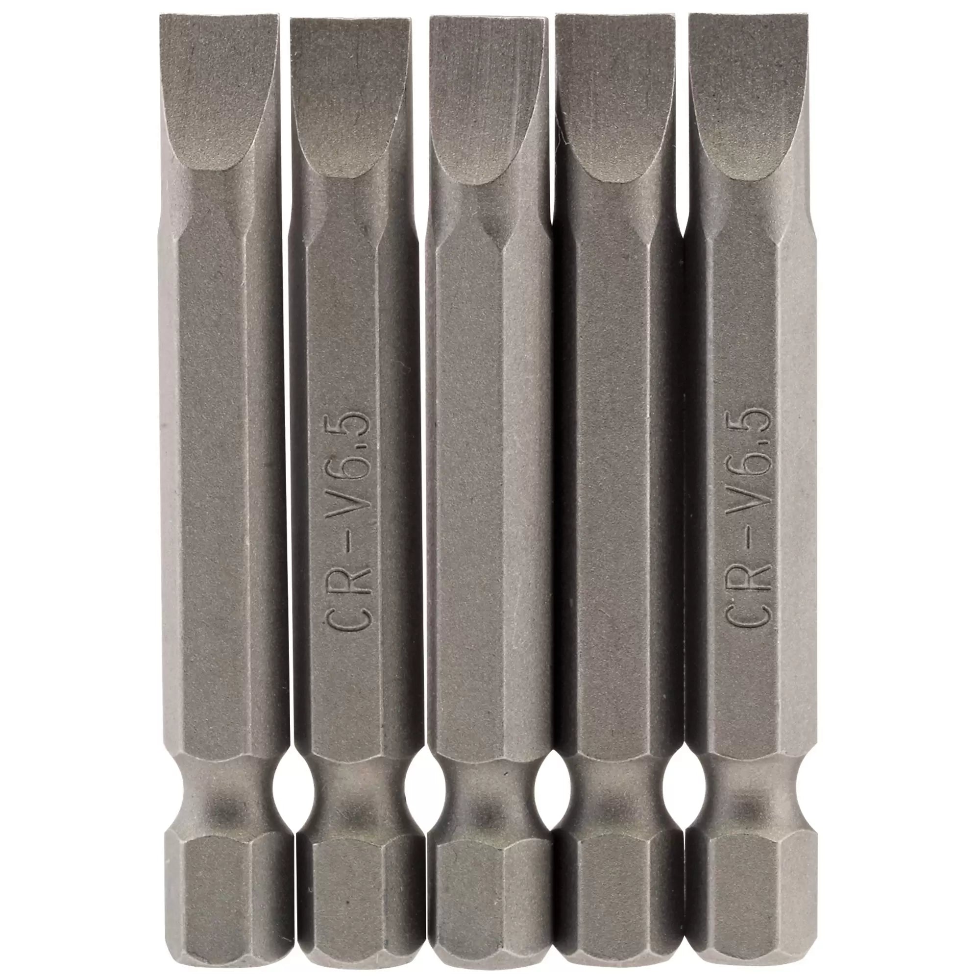 Draper Tools - 64276 - Plain Slot Insert Bit, 6.5mm, 1/4" Hex, 50mm Long (Pack of 5)