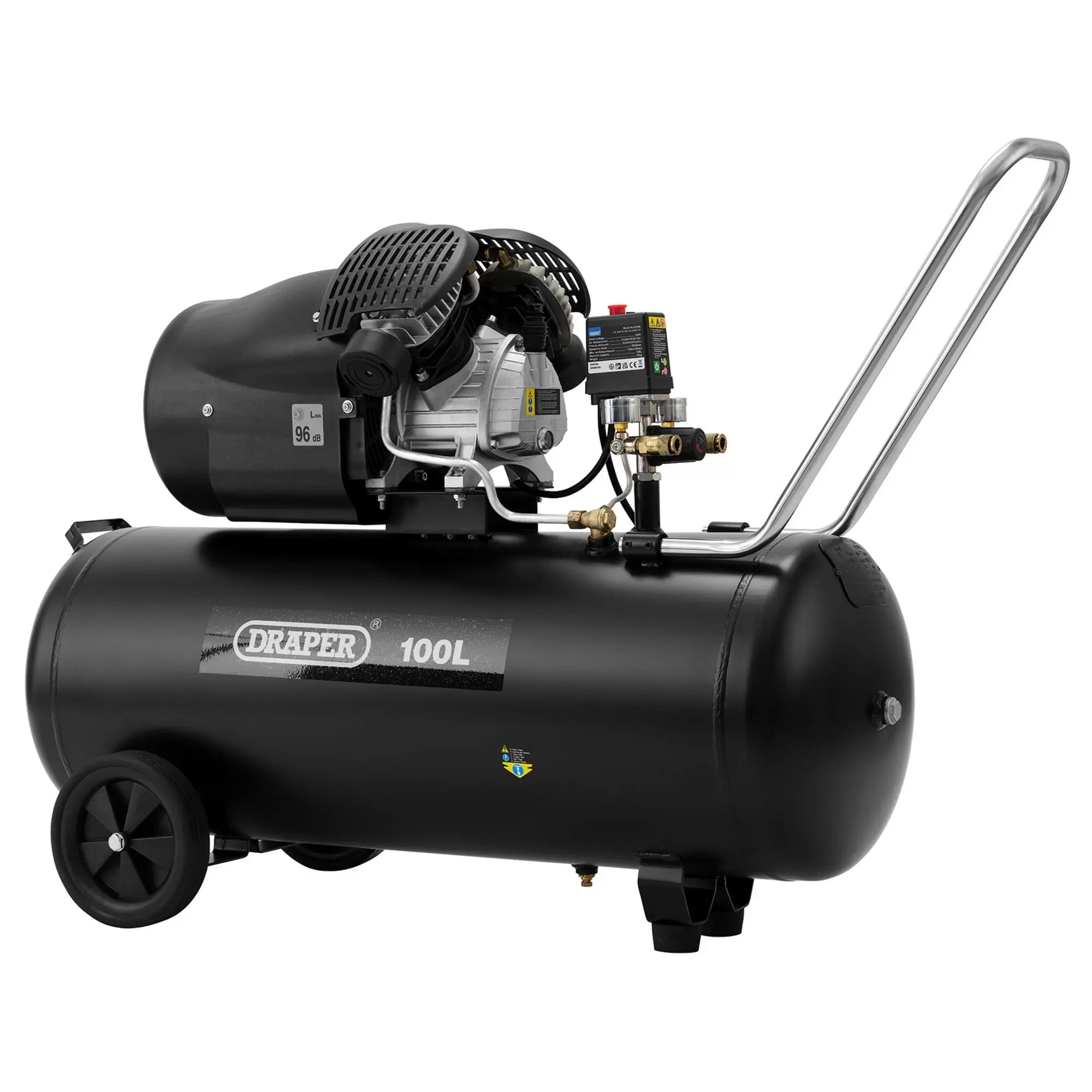 Draper Tools - 65396 - 230V 100L Direct Drive V-Twin Air Compressor, 2.2kW/3hp