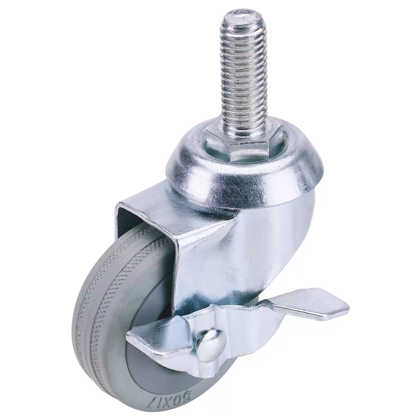 Draper Tools - 65471 - Swivel Bolt Fixing Rubber Castor with Brake, 50mm Diameter, S.W.L. 50kg