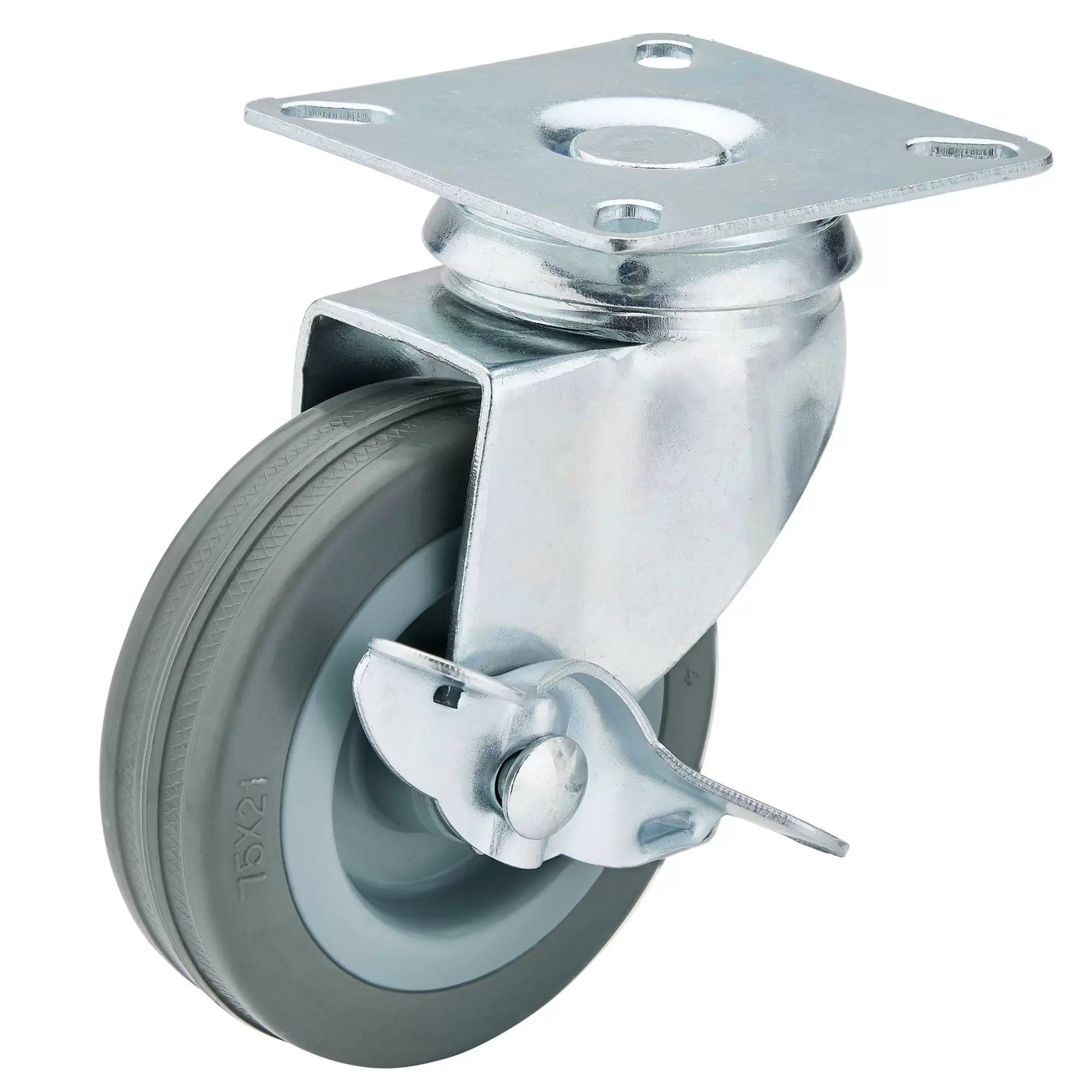 Draper Tools - 65474 - Swivel Plate Fixing Rubber Castor with Brake, 75mm Diameter, S.W.L. 70kg