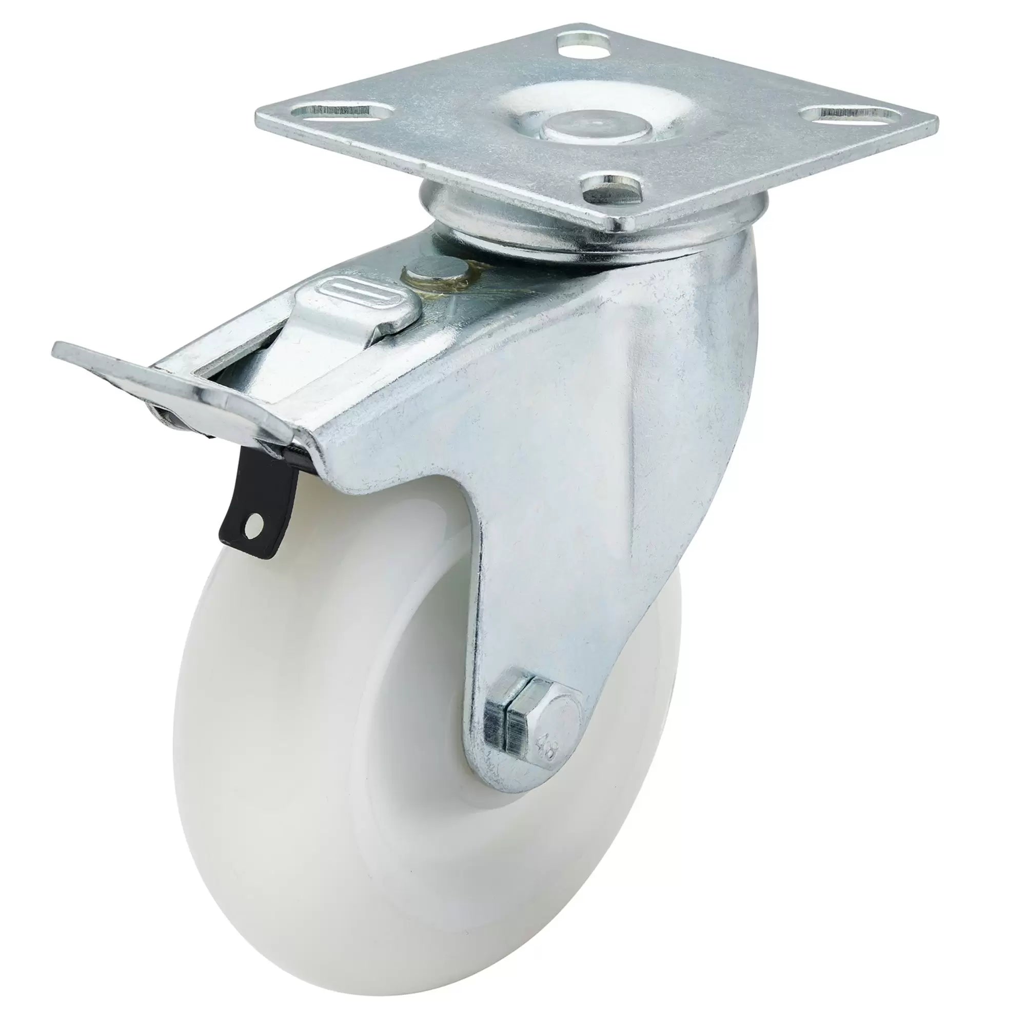 Draper Tools - 65504 - Swivel Plate Fixing Nylon Wheel with Brake, 100mm Diameter, S.W.L. 125kg