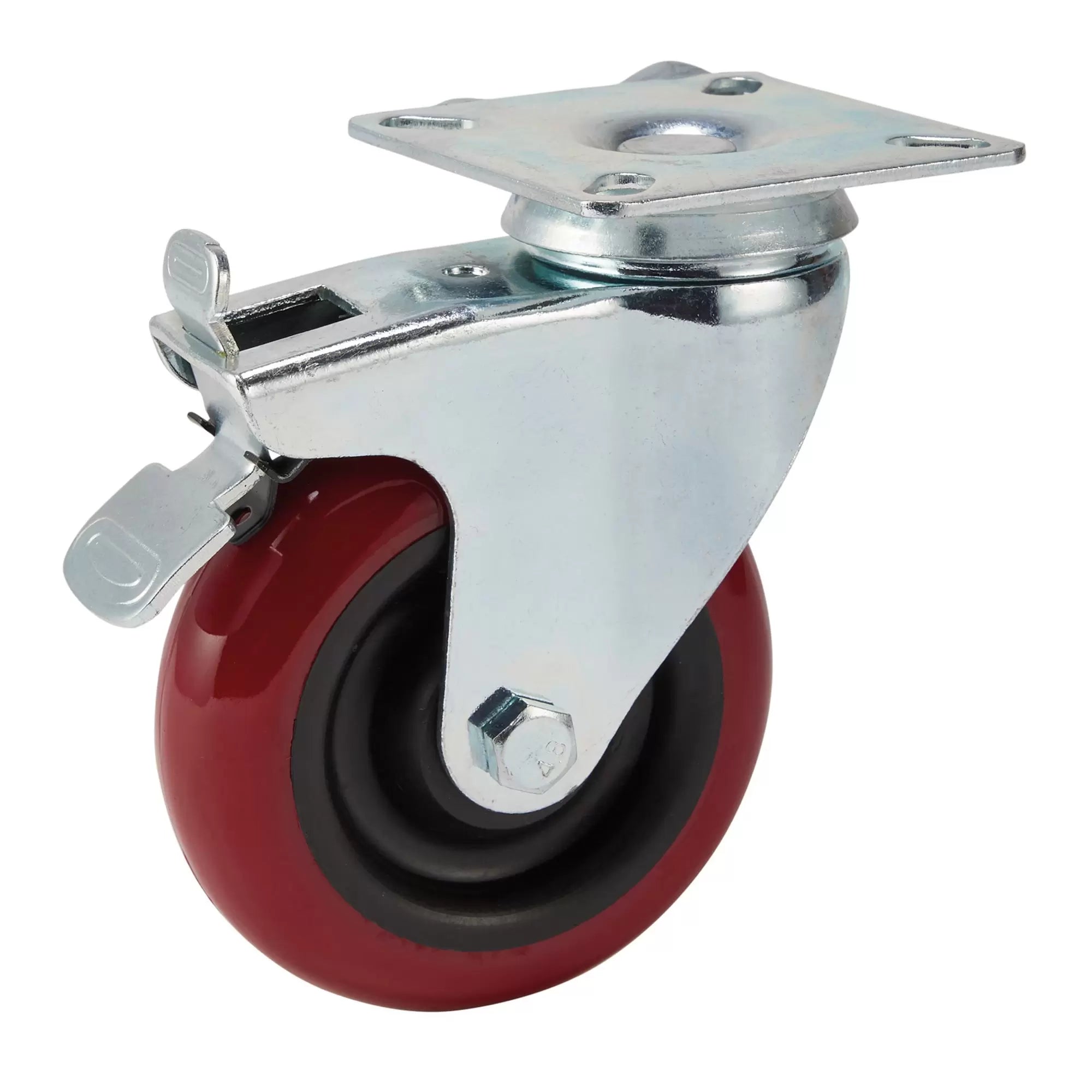 Draper Tools - 65519 - Swivel Plate Fixing Polyurethane Wheel with Brake, 100mm Diameter, S.W.L. 125kg