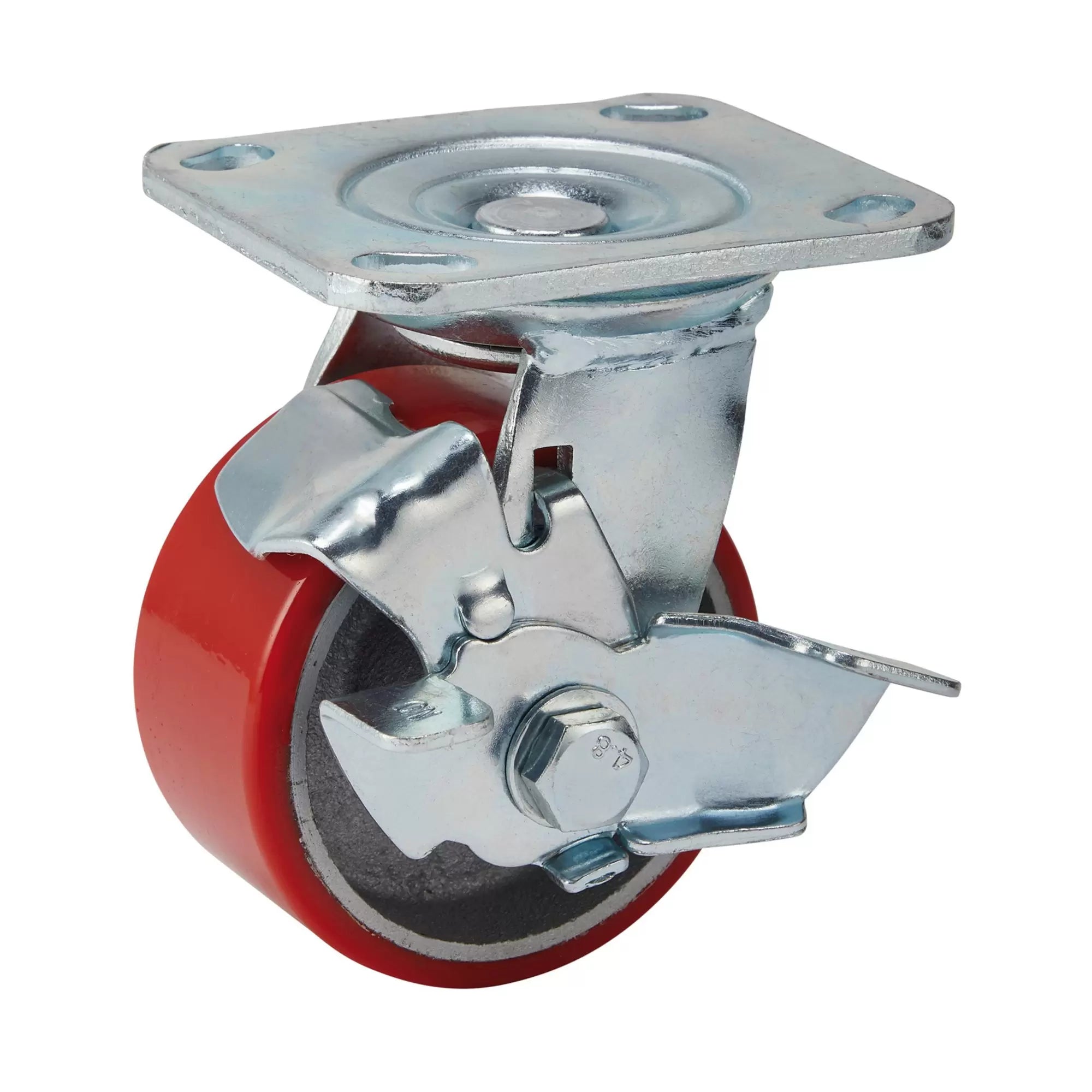Draper Tools - 65524 - Swivel Plate Fixing Heavy Duty Polyurethane Wheel with Brake, 100mm Diameter, S.W.L. 250kg