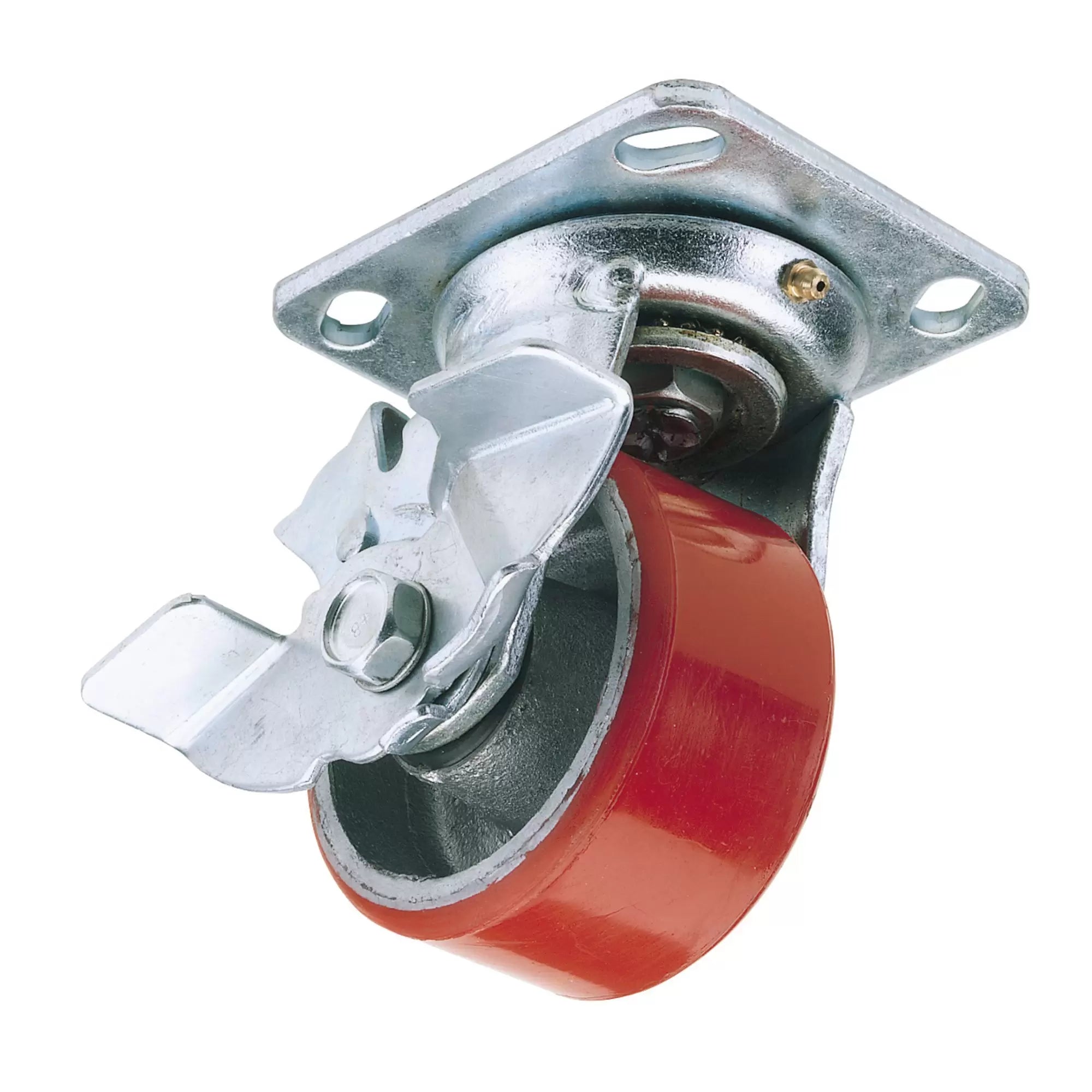 Draper Tools - 65527 - Swivel Plate Fixing Heavy Duty Polyurethane Wheel with Brake, 125mm Diameter, S.W.L. 300kg